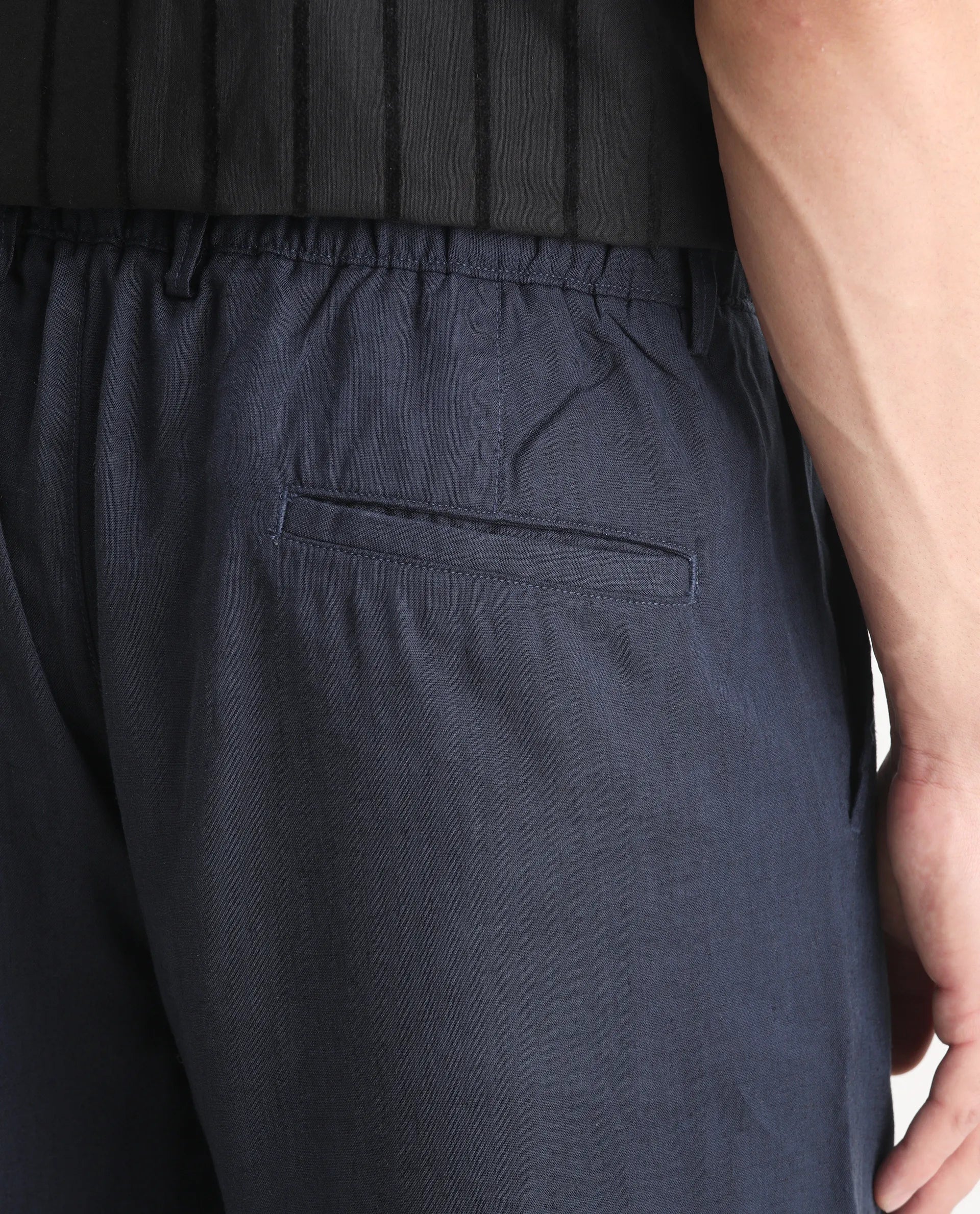 Rare Rabbit Men's Coft-B Navy Linen Blend Plain Loose Fit Trouser - Image 7