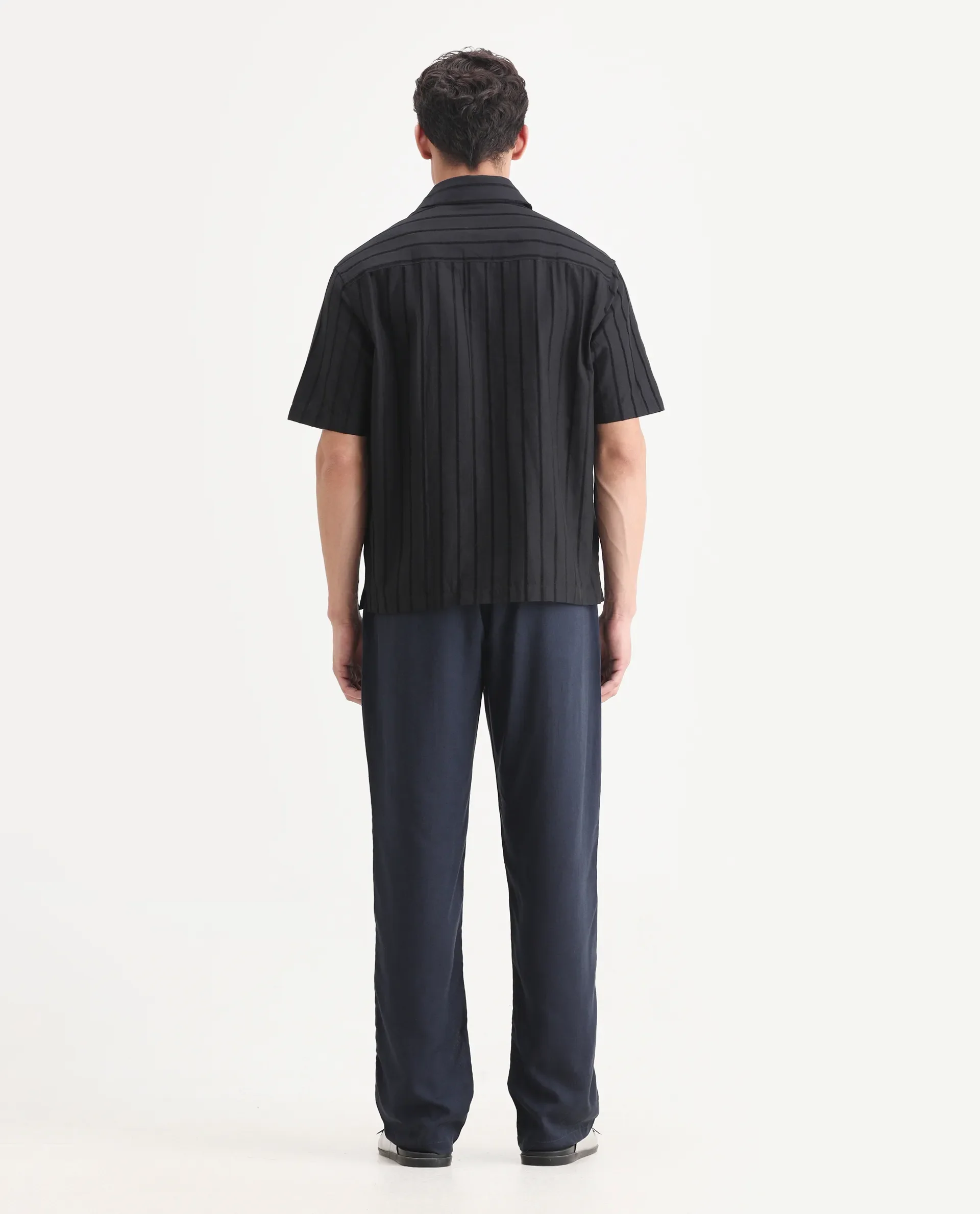 Rare Rabbit Men's Coft-B Navy Linen Blend Plain Loose Fit Trouser - Image 8