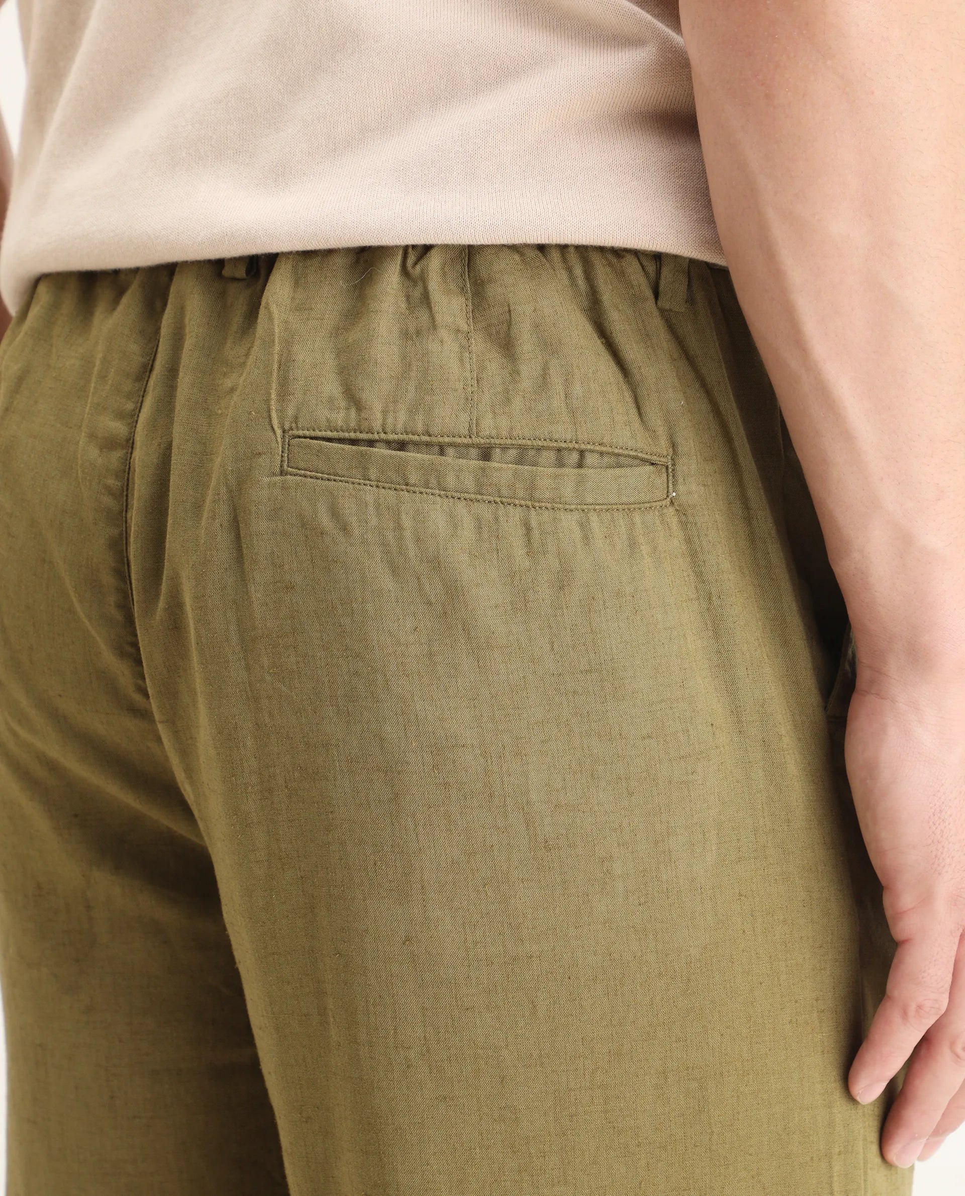 Rare Rabbit Men's Coft-B Olive Linen Blend Plain Loose Fit Trouser - Image 7