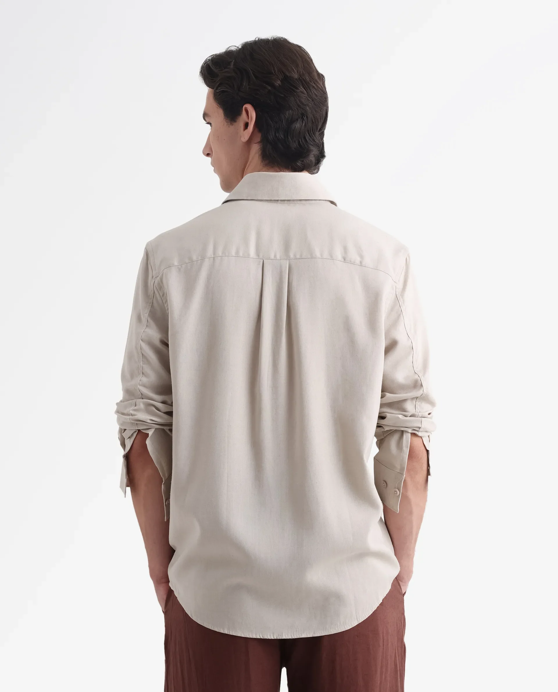 Rare Rabbit Men's Coft Beige Linen Blend Plain Boxy Fit Full Sleeve Collared Shirt - Image 7