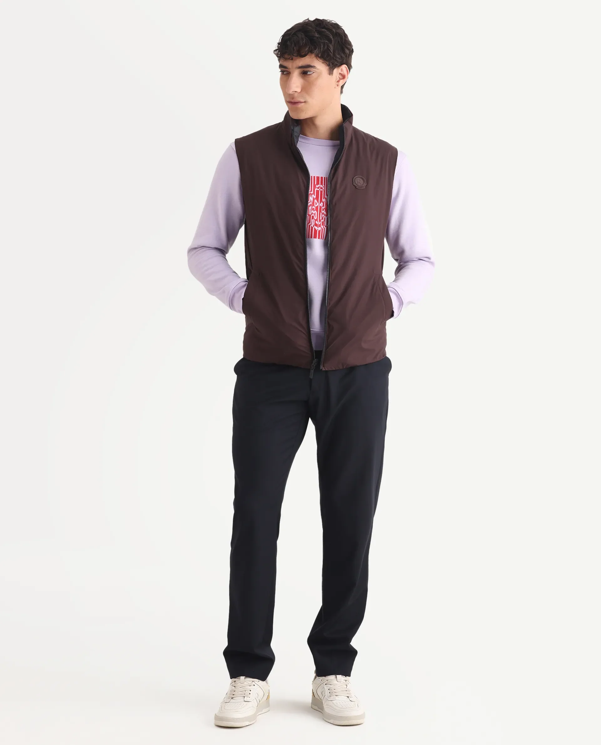 Rare Rabbit Men's Cog Black Polyester Plain Regular Fit Sleeveless High Neck Jacket - Image 2