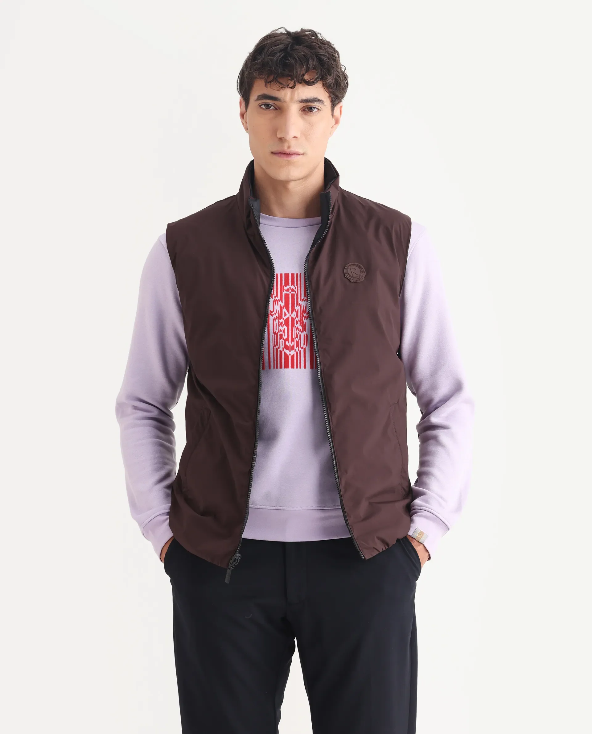 Rare Rabbit Men's Cog Black Polyester Plain Regular Fit Sleeveless High Neck Jacket - Image 3