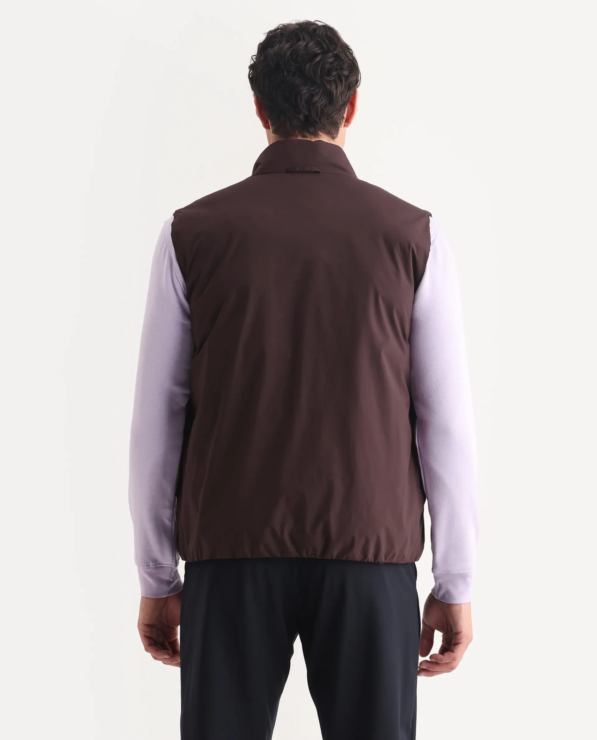 Rare Rabbit Men's Cog Black Polyester Plain Regular Fit Sleeveless High Neck Jacket - Image 8