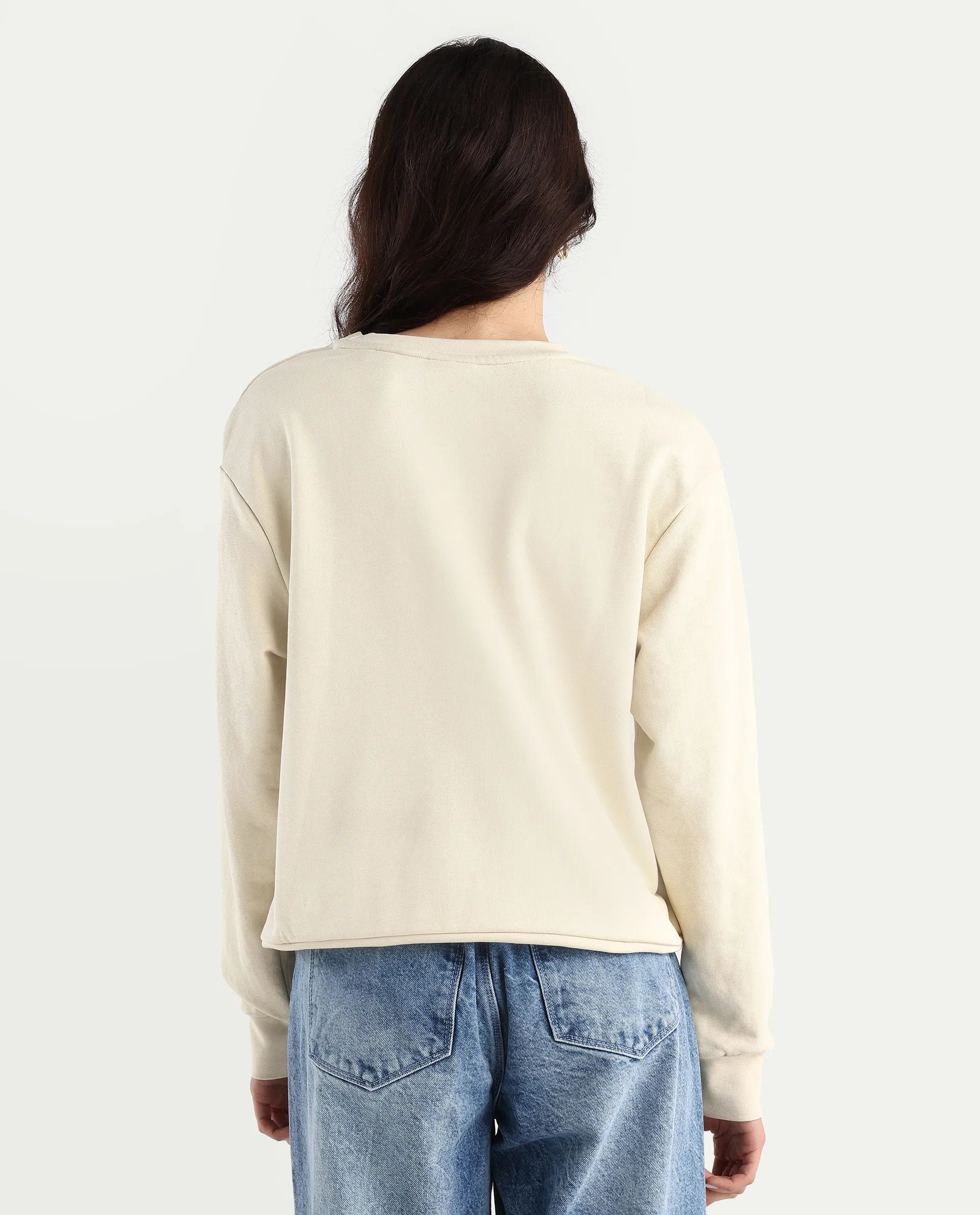 Rareism Women's Colad Beige Cotton Blend Crew Neck Graphic Print Relaxed Fit Sweatshirt - Image 7