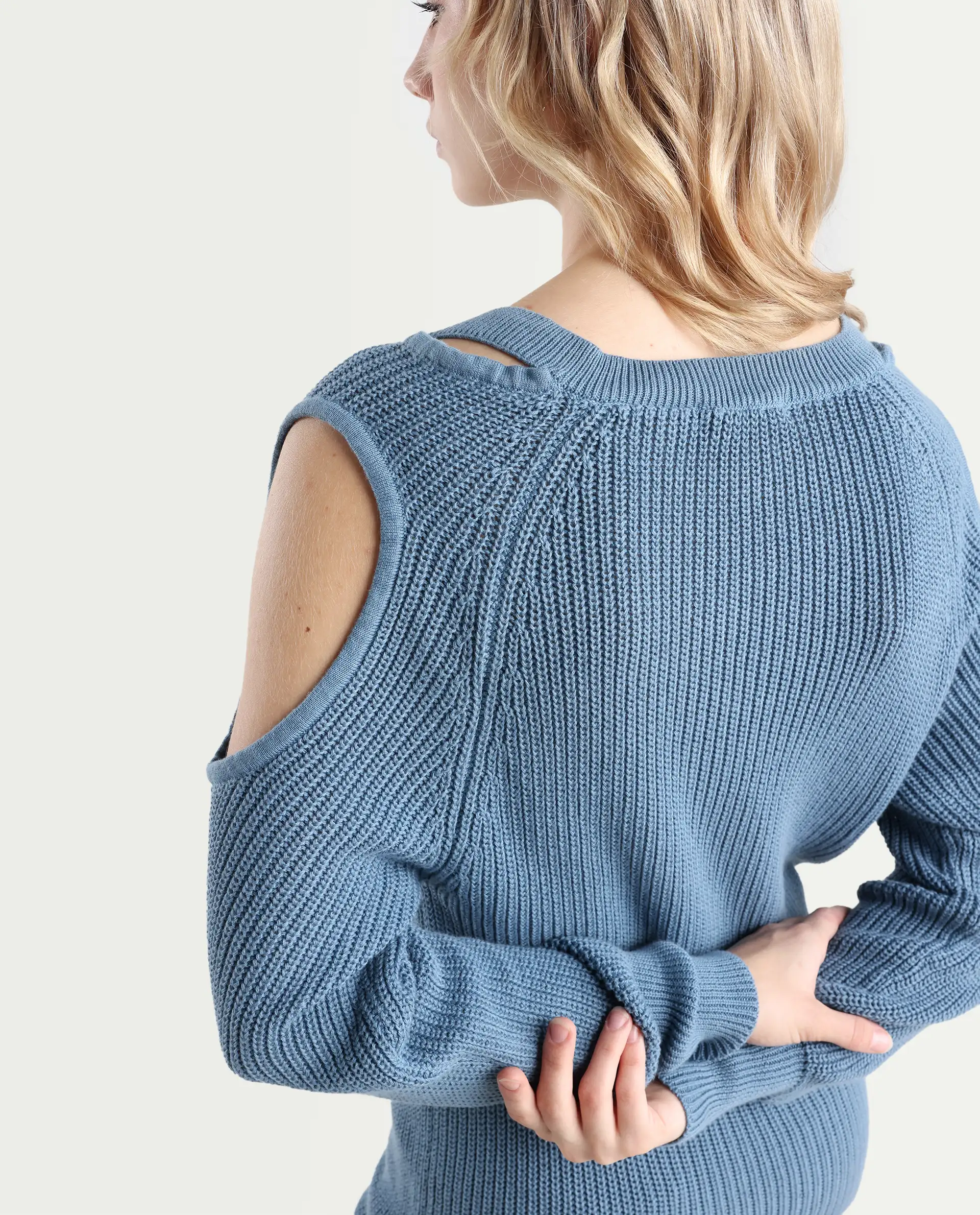 Rareism Women's Cold Navy Cotton Boat Neck Plain Slim Fit Sweater - Image 5
