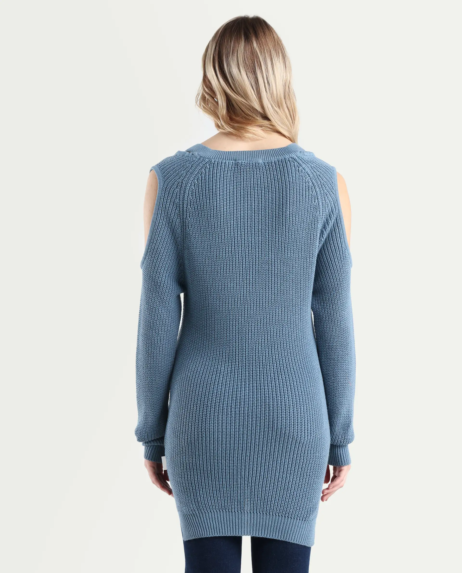 Rareism Women's Cold Navy Cotton Boat Neck Plain Slim Fit Sweater - Image 8