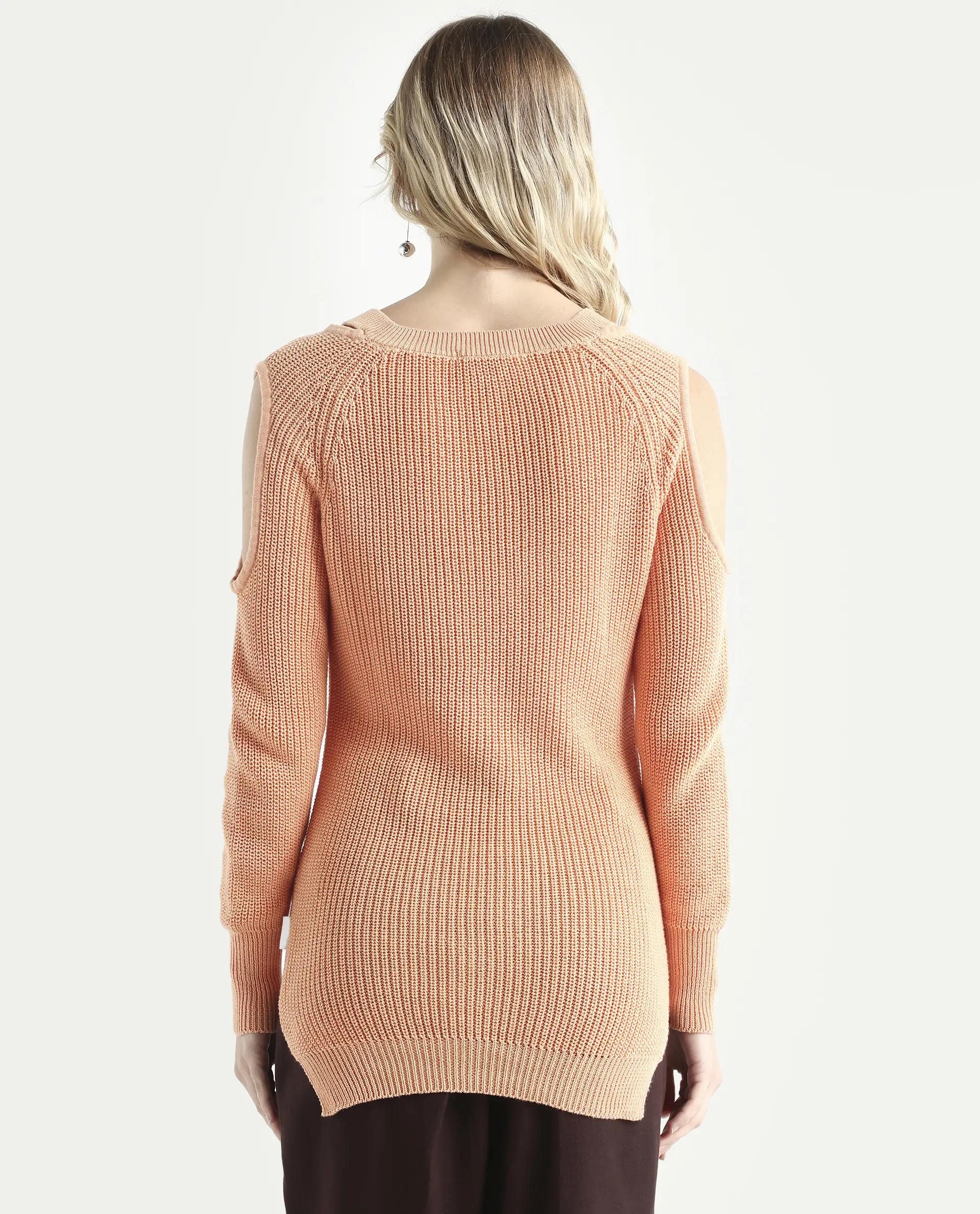 Rareism Women's Cold Orange Cotton Boat Neck Plain Slim Fit Sweater - Image 7