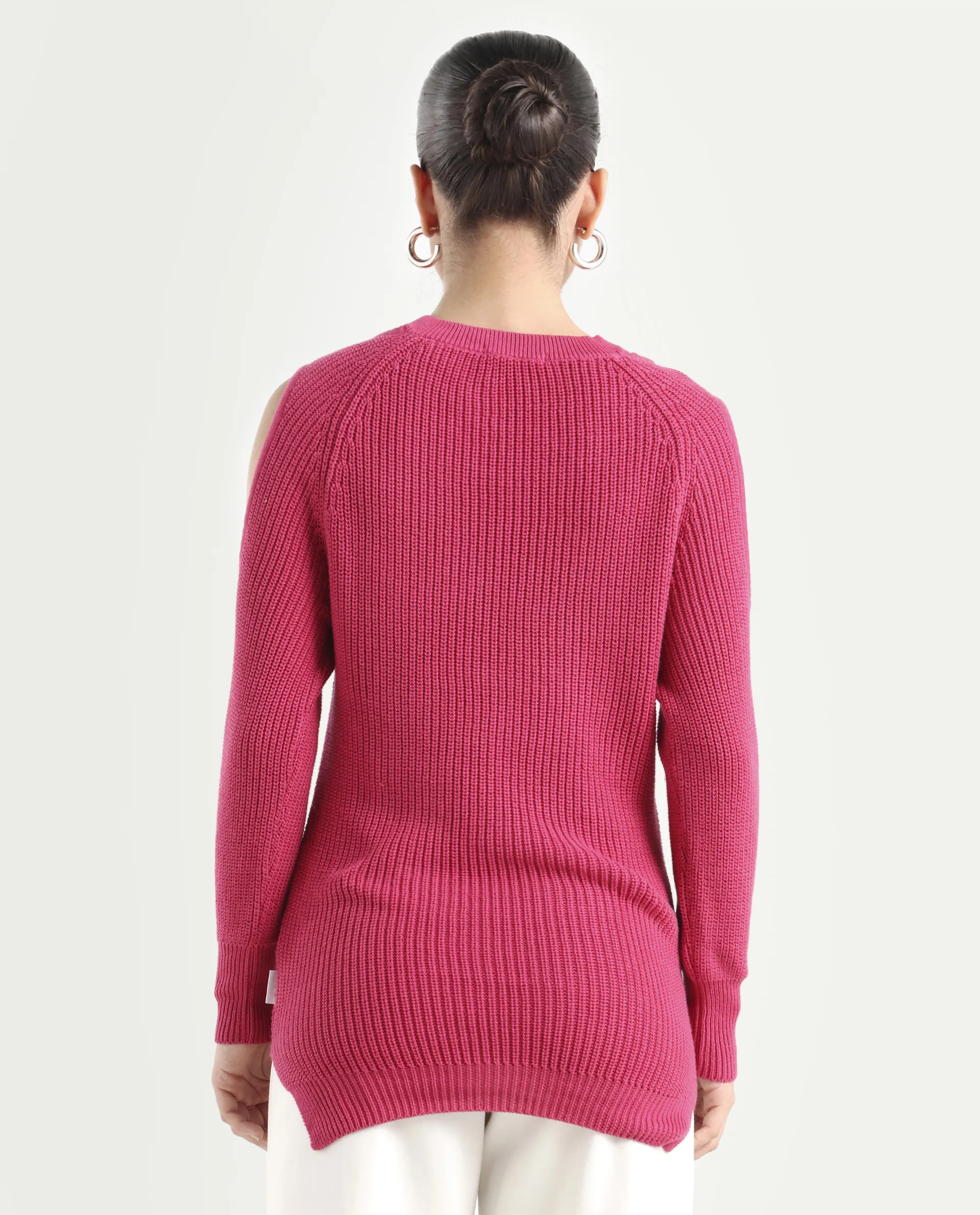 Rareism Women's Cold Pink Cotton Boat Neck Plain Slim Fit Sweater - Image 7