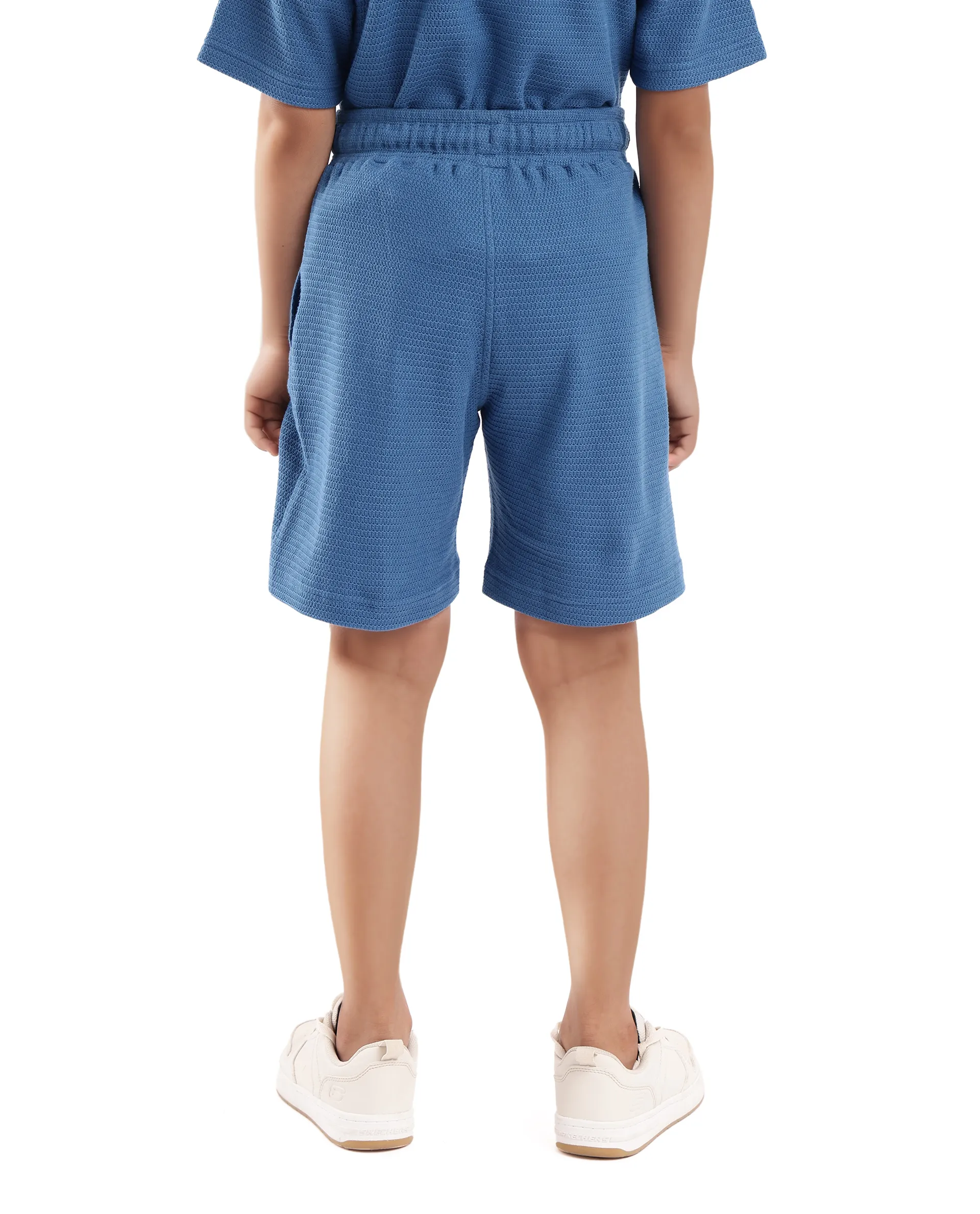 Rare Ones Kids Cole Teal Cotton Solid Drawstring Closure Textured Shorts - Image 5