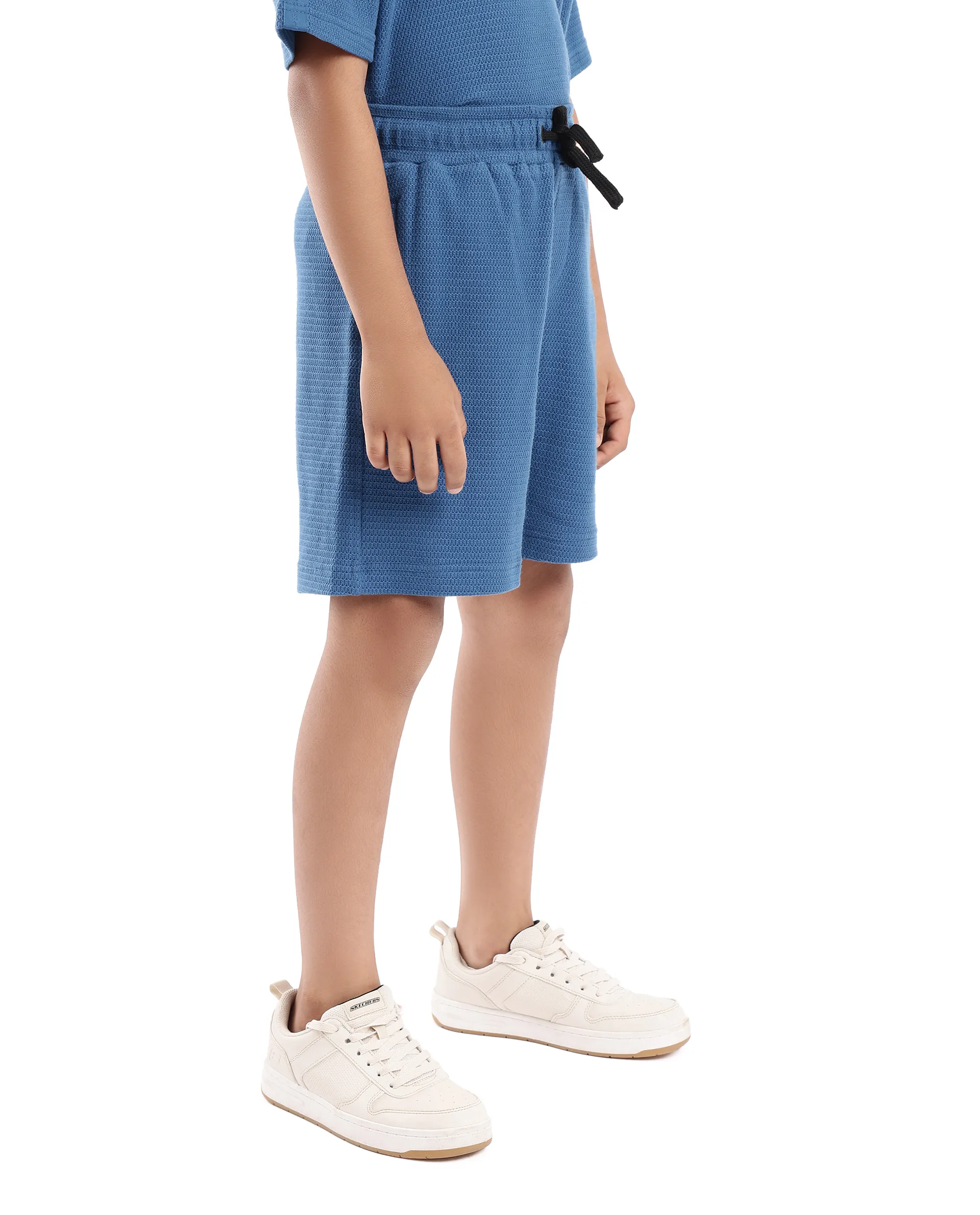 Rare Ones Kids Cole Teal Cotton Solid Drawstring Closure Textured Shorts - Image 7