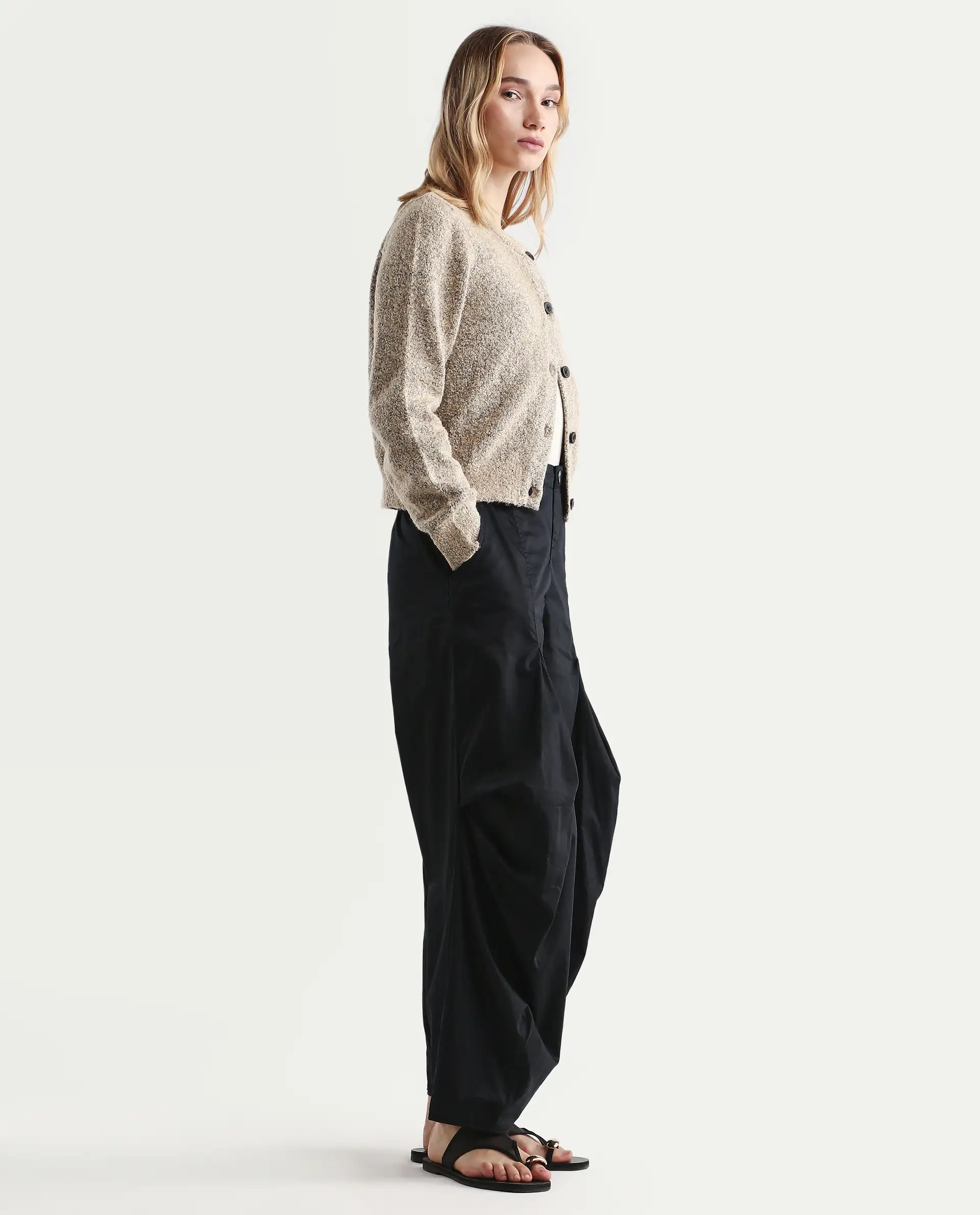 Rareism Women's Colema Black Cotton Plain Ankle Length Relaxed Fit Trouser - Image 5