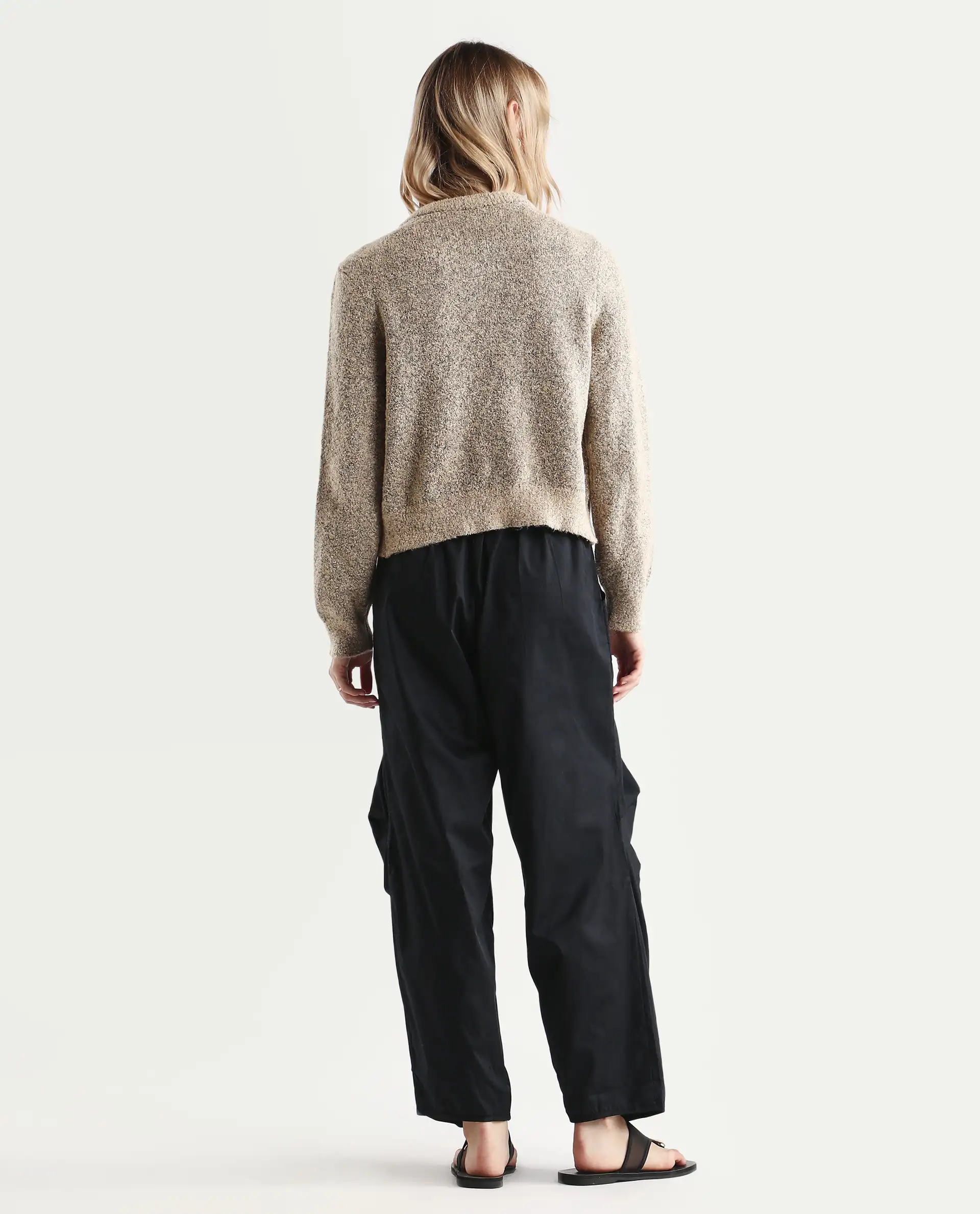 Rareism Women's Colema Black Cotton Plain Ankle Length Relaxed Fit Trouser - Image 7