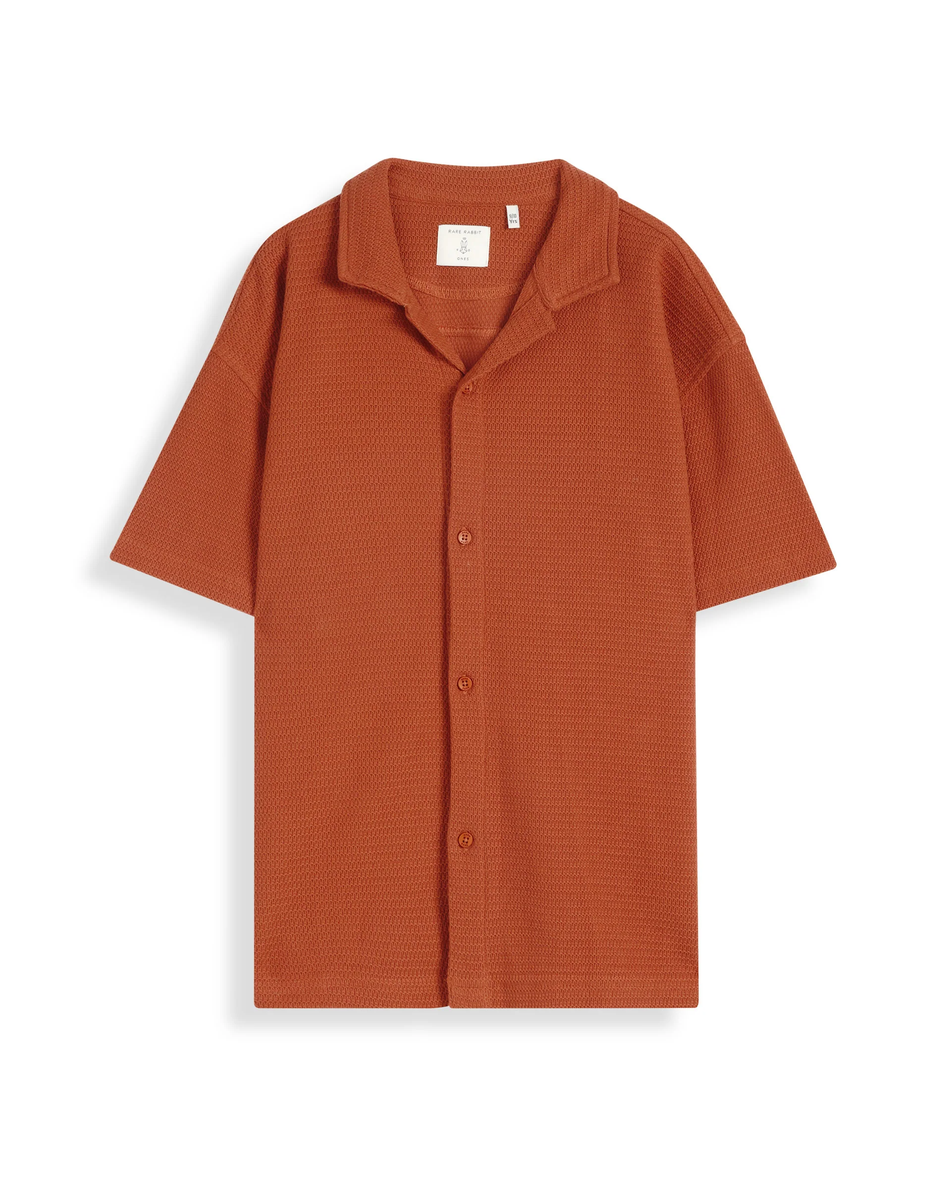 Rare Ones Kids Colen Rust Jacquard Half Sleeves Cuban Collar Boxy Fit Shirt - Image 2