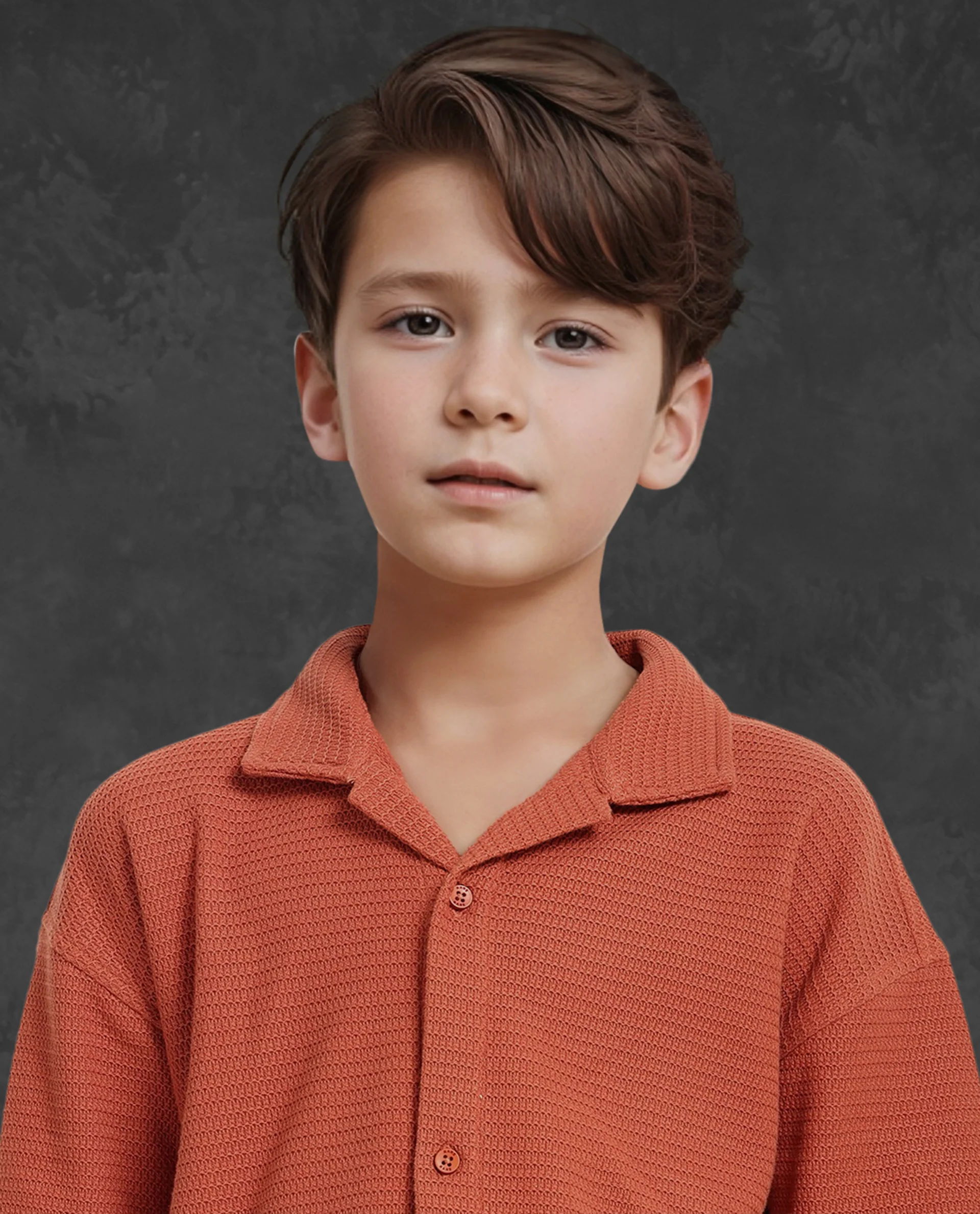 Rare Ones Kids Colen Rust Jacquard Half Sleeves Cuban Collar Boxy Fit Shirt - Image 5