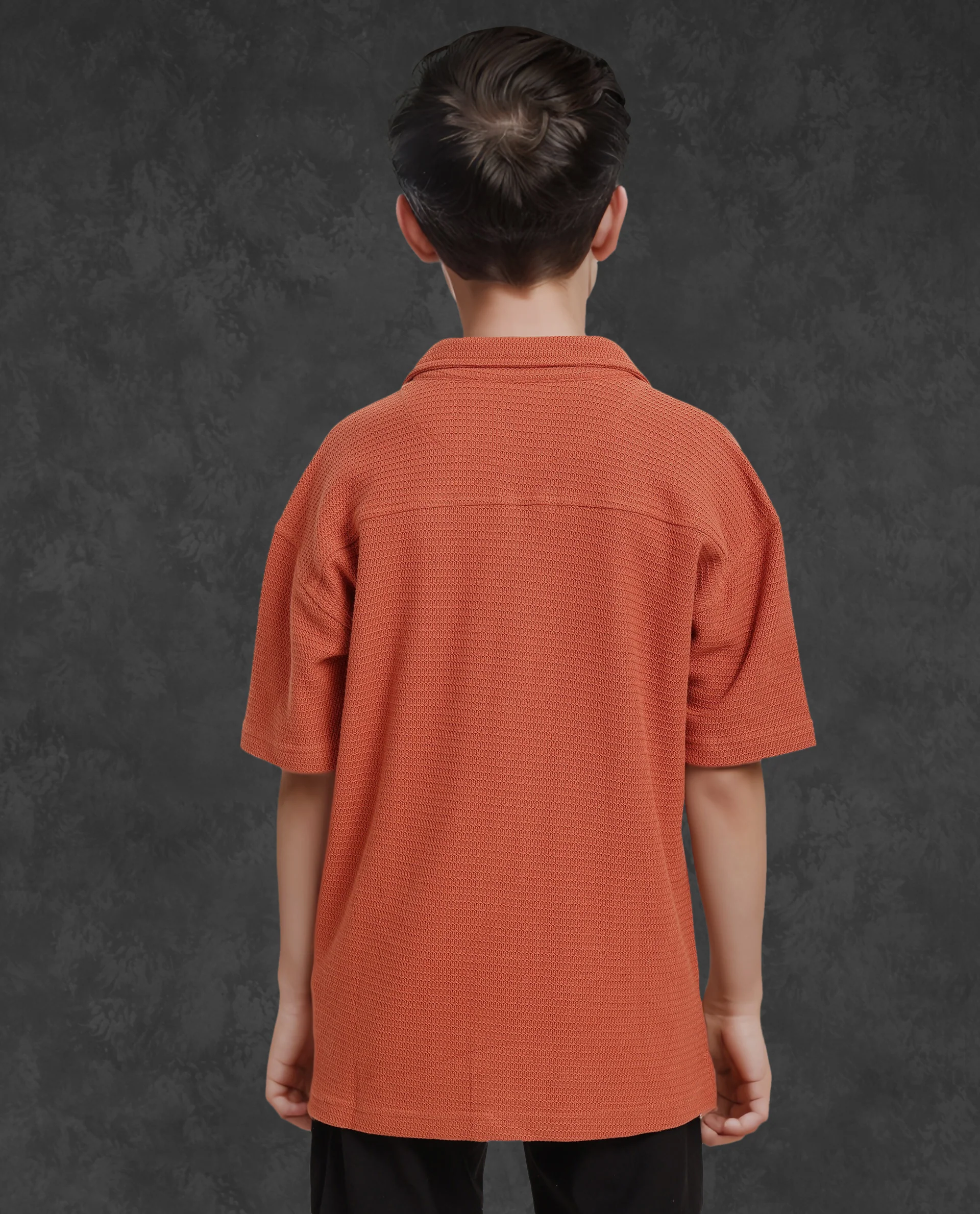 Rare Ones Kids Colen Rust Jacquard Half Sleeves Cuban Collar Boxy Fit Shirt - Image 8