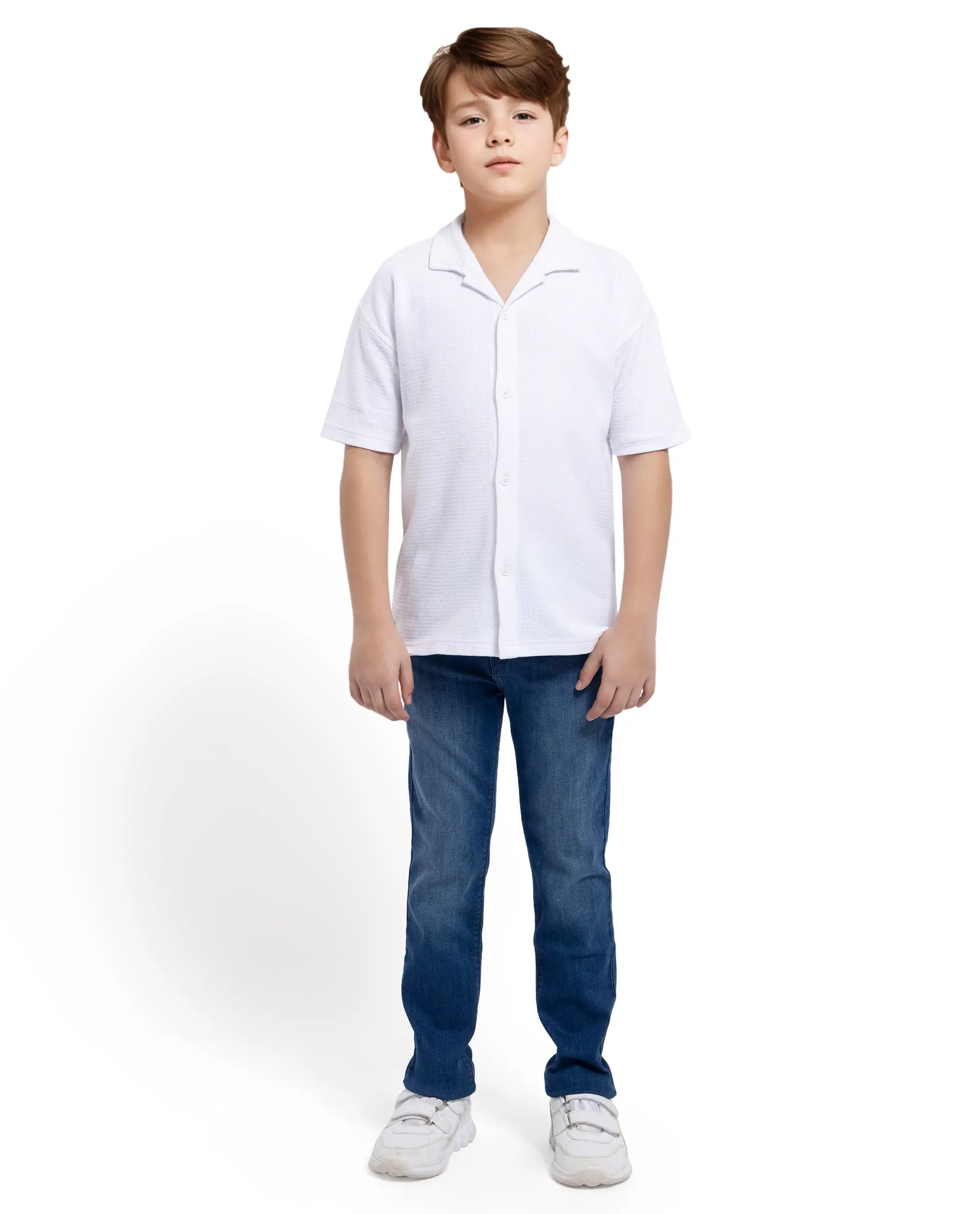 Rare Ones Kids Colen White Jacquard Half Sleeves Cuban Collar Boxy Fit Shirt - Image 3
