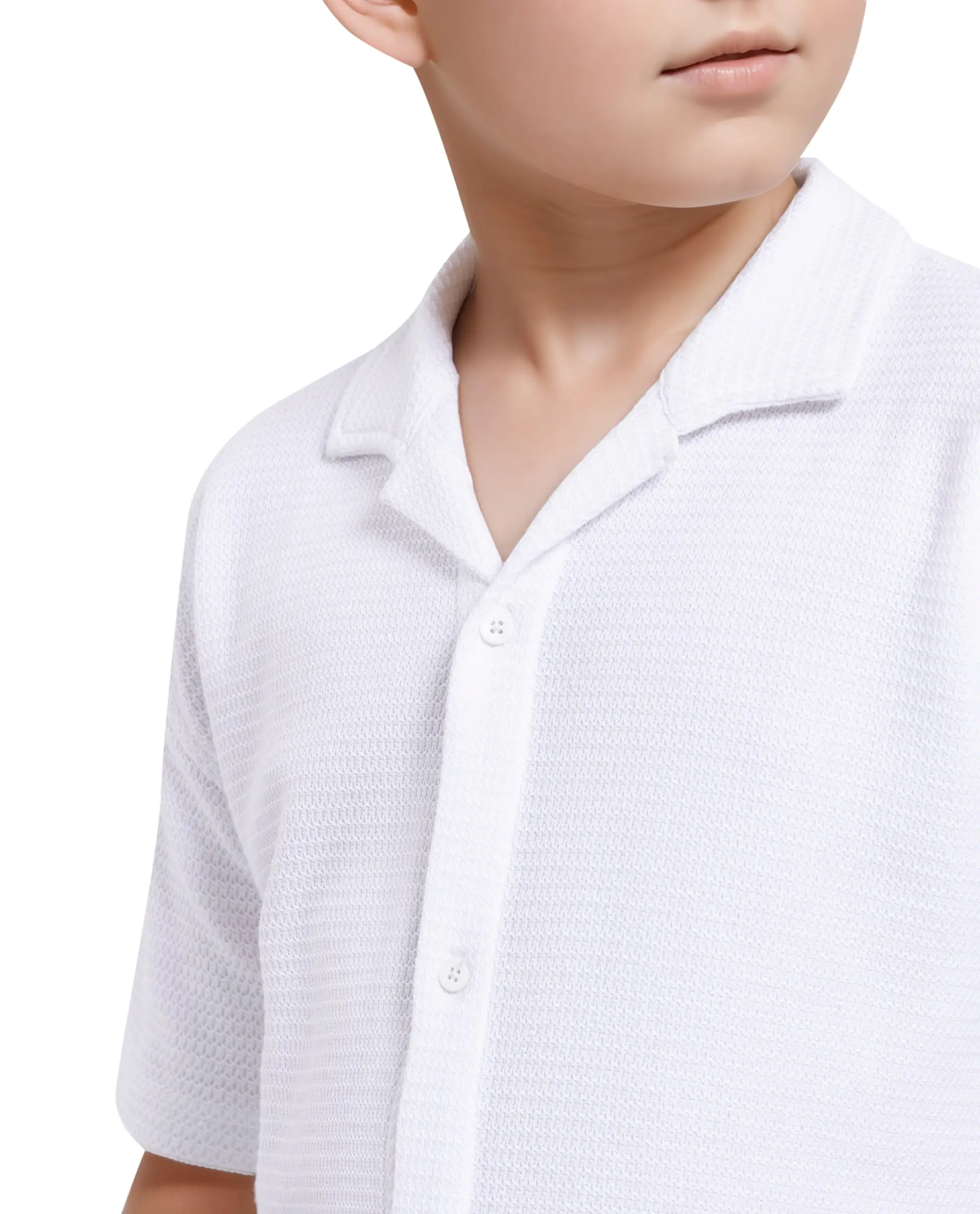 Rare Ones Kids Colen White Jacquard Half Sleeves Cuban Collar Boxy Fit Shirt - Image 4