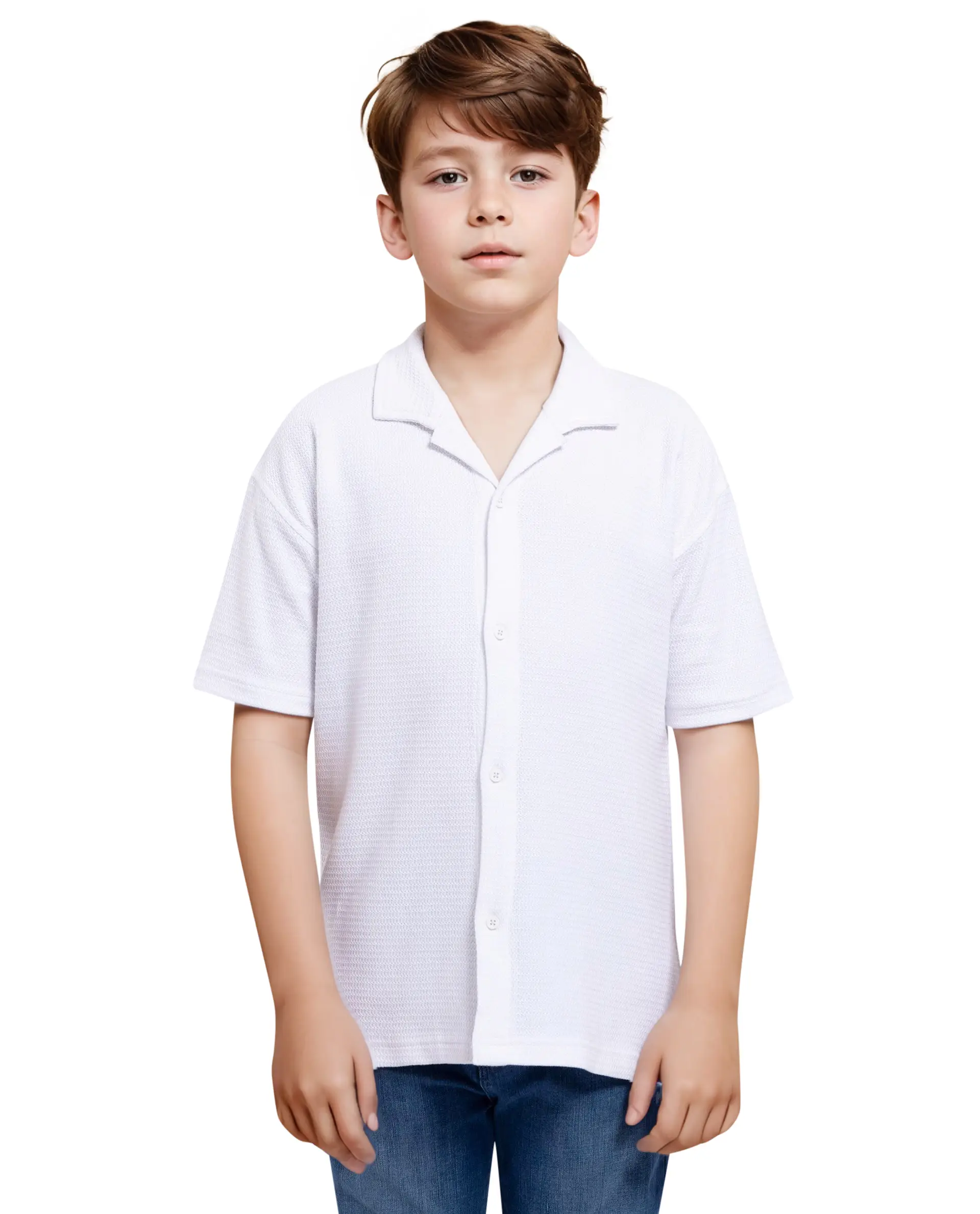 Rare Ones Kids Colen White Jacquard Half Sleeves Cuban Collar Boxy Fit Shirt - Image 7