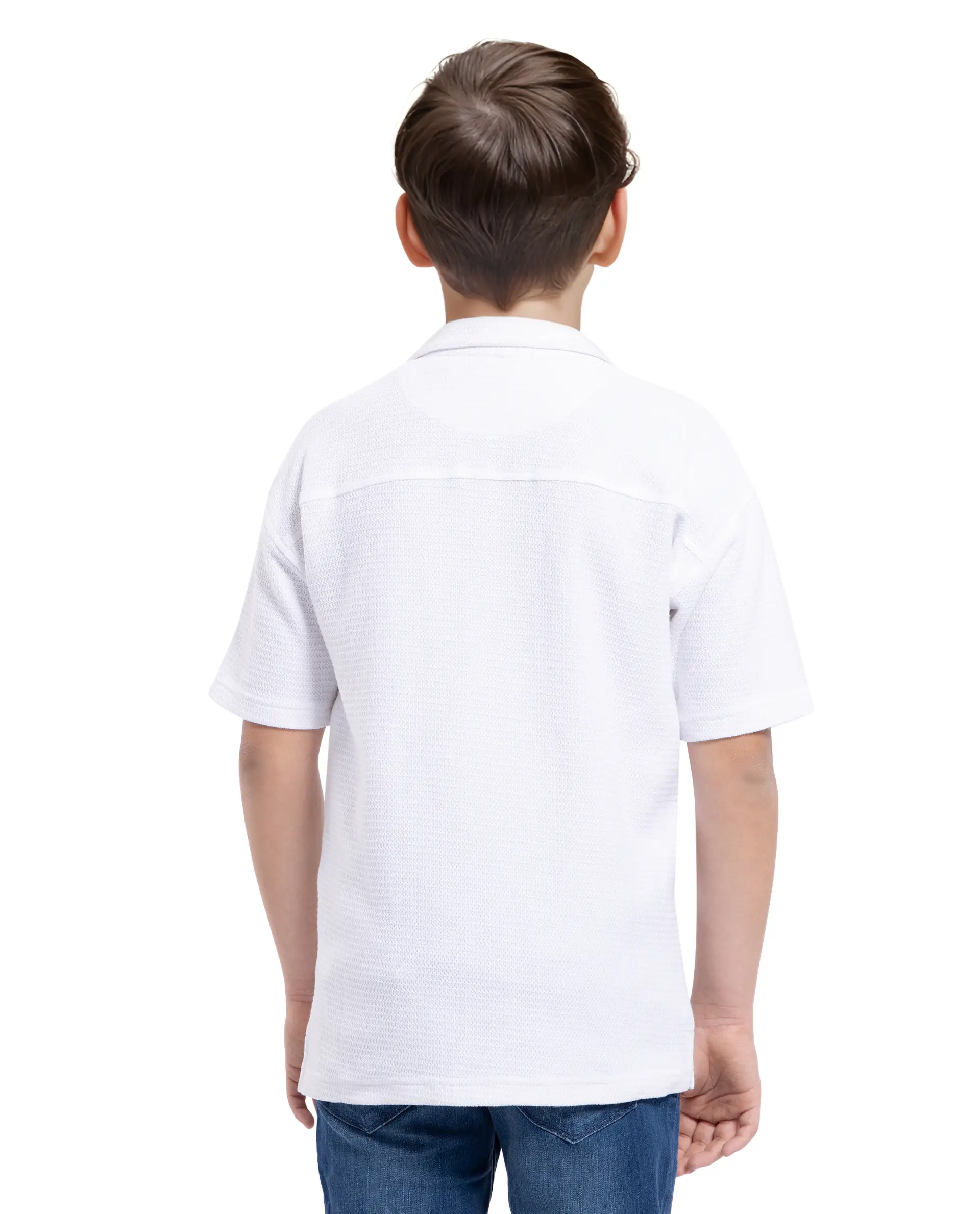 Rare Ones Kids Colen White Jacquard Half Sleeves Cuban Collar Boxy Fit Shirt - Image 9
