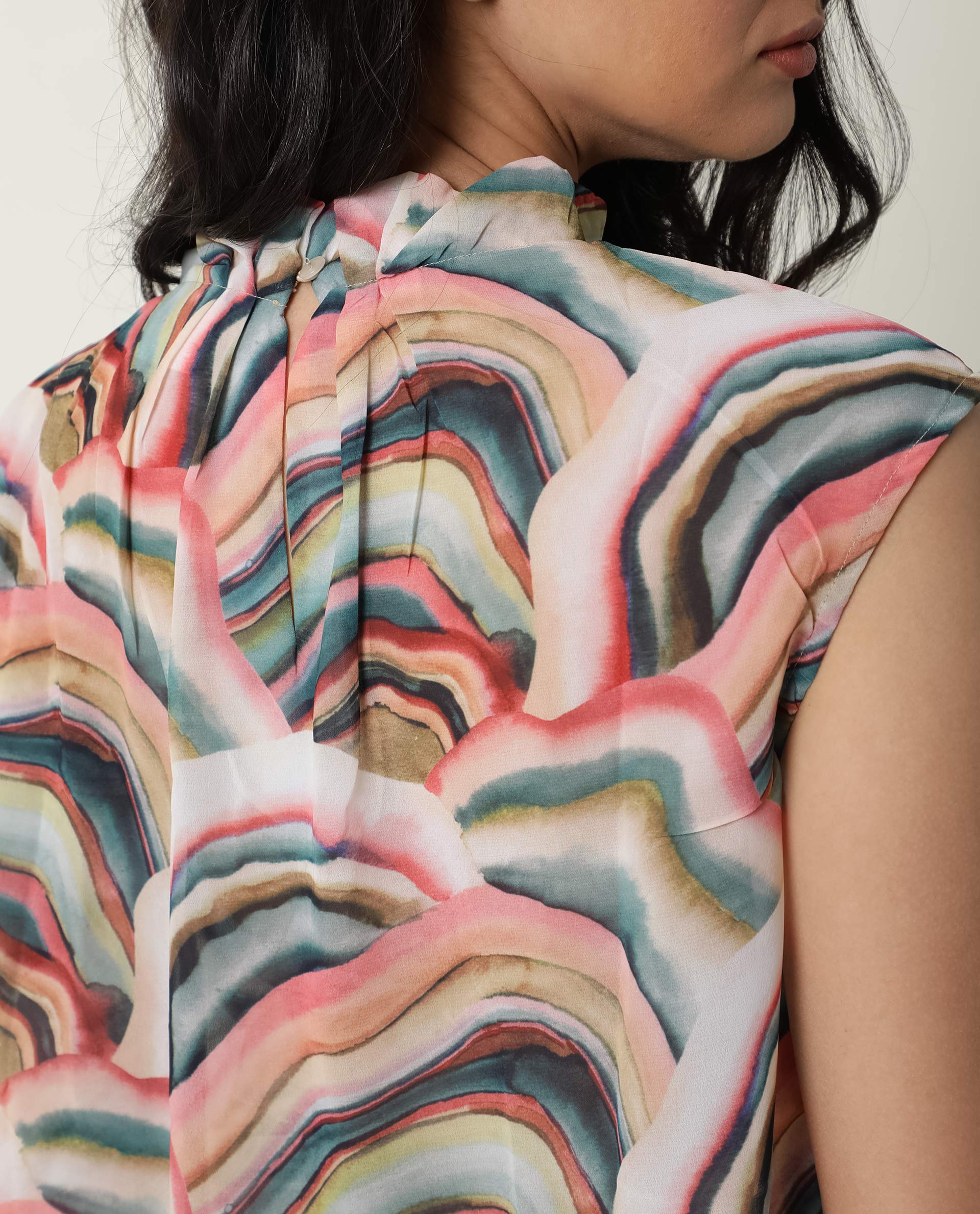 Rareism Women's Colette Multi Polyester High Neck Abstract Print Extended Sleeves Regular Fit Top - Image 3