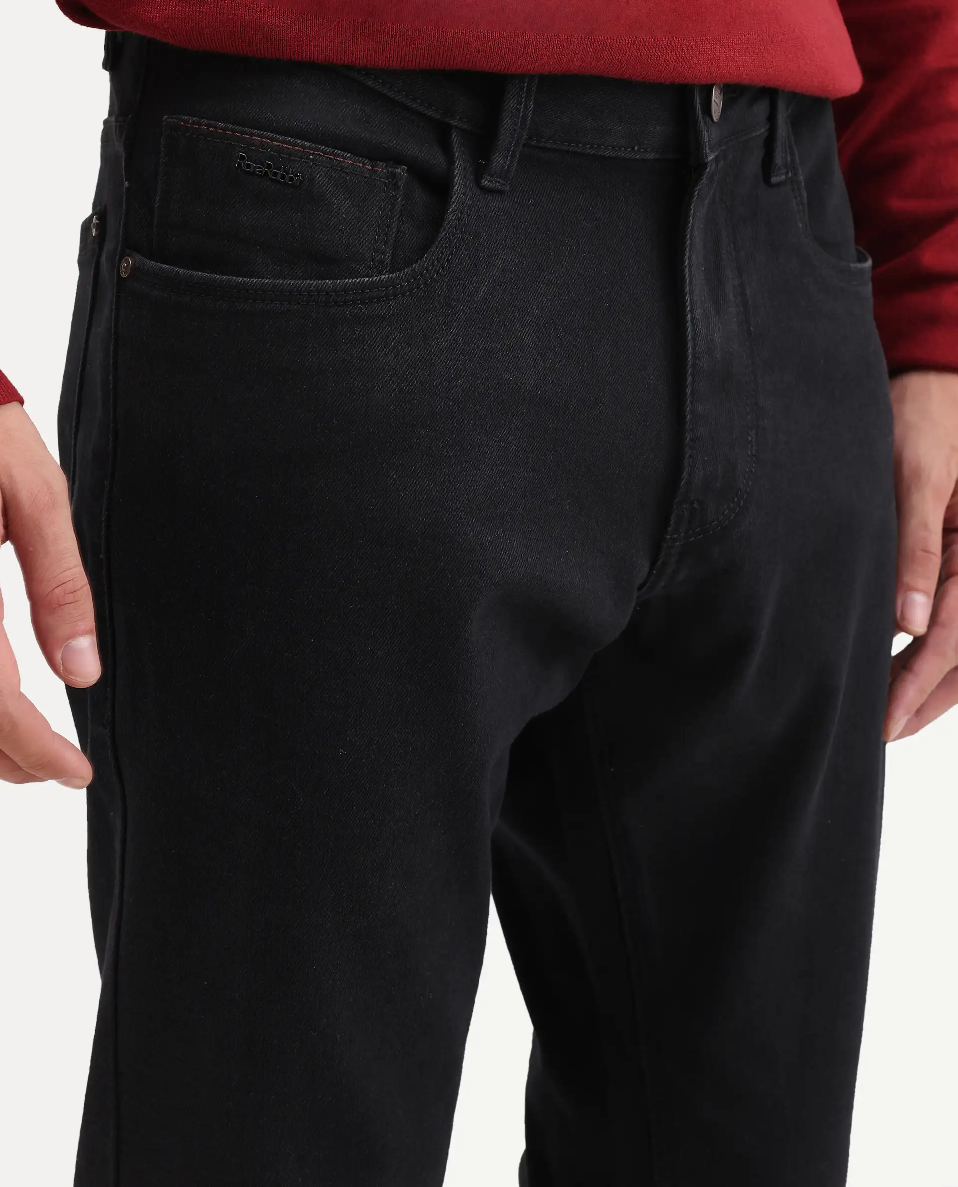 Rare Rabbit Men's Colex Black Cotton Blend Fabric Shank And Zipper Hawk Slim Plain Jeans - Image 3