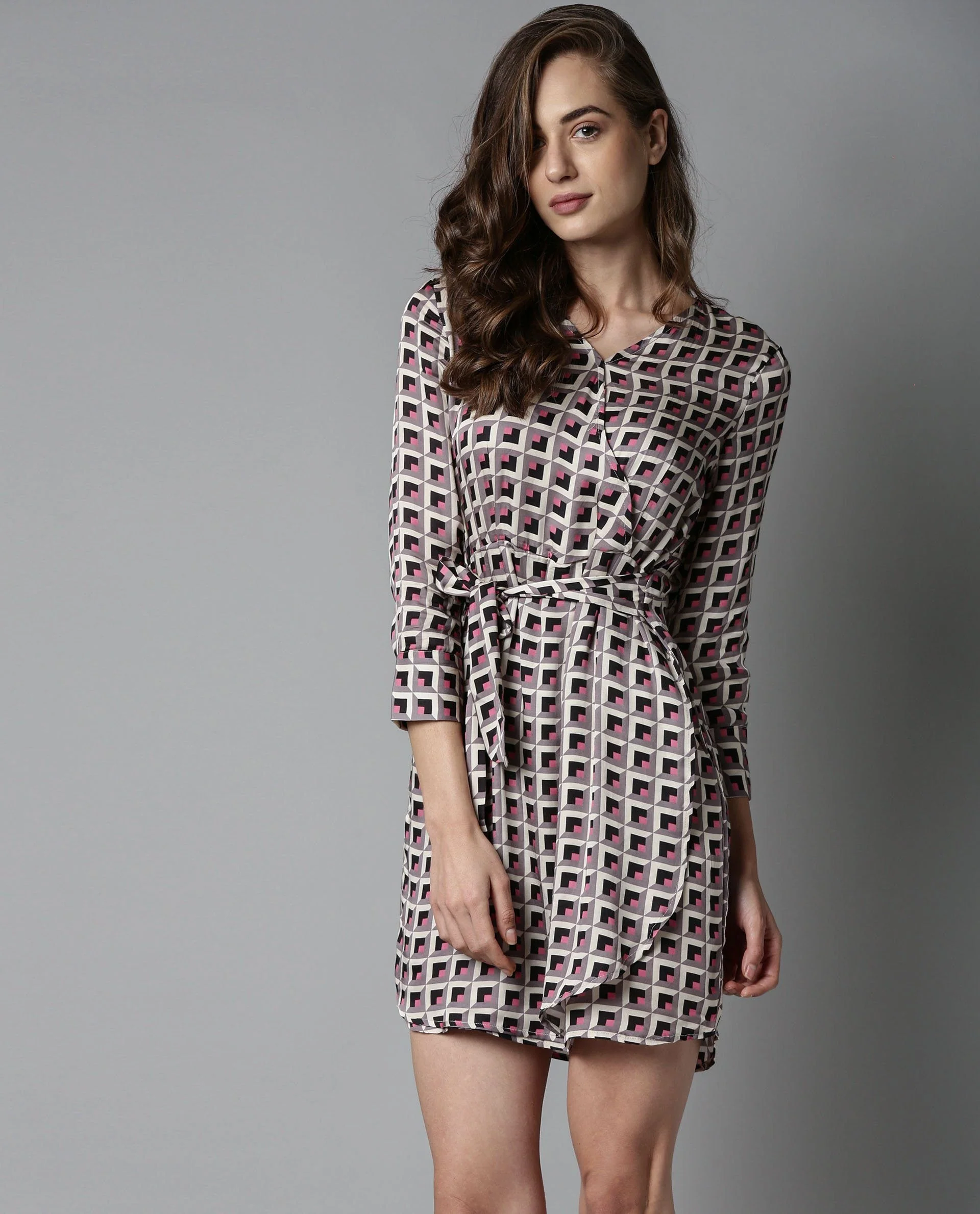 Rareism Women Colie Beige Dress Full Sleeves Solid