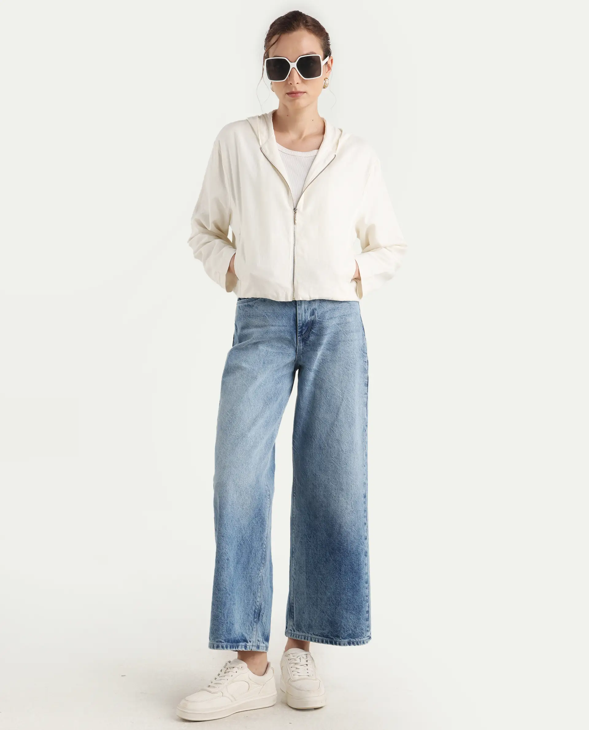 Rareism Women's Colin-T Off White Linen Blend Hooded Regular Fit Jacket - Image 2