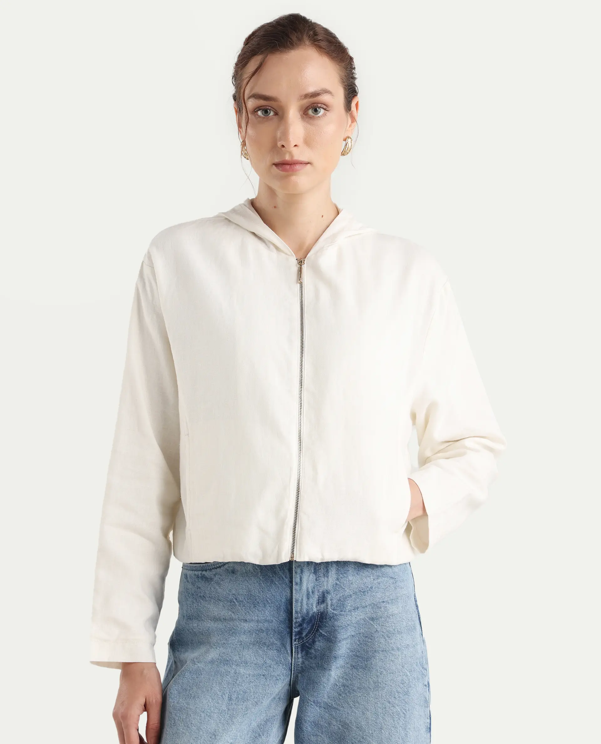 Rareism Women's Colin-T Off White Linen Blend Hooded Regular Fit Jacket - Image 3