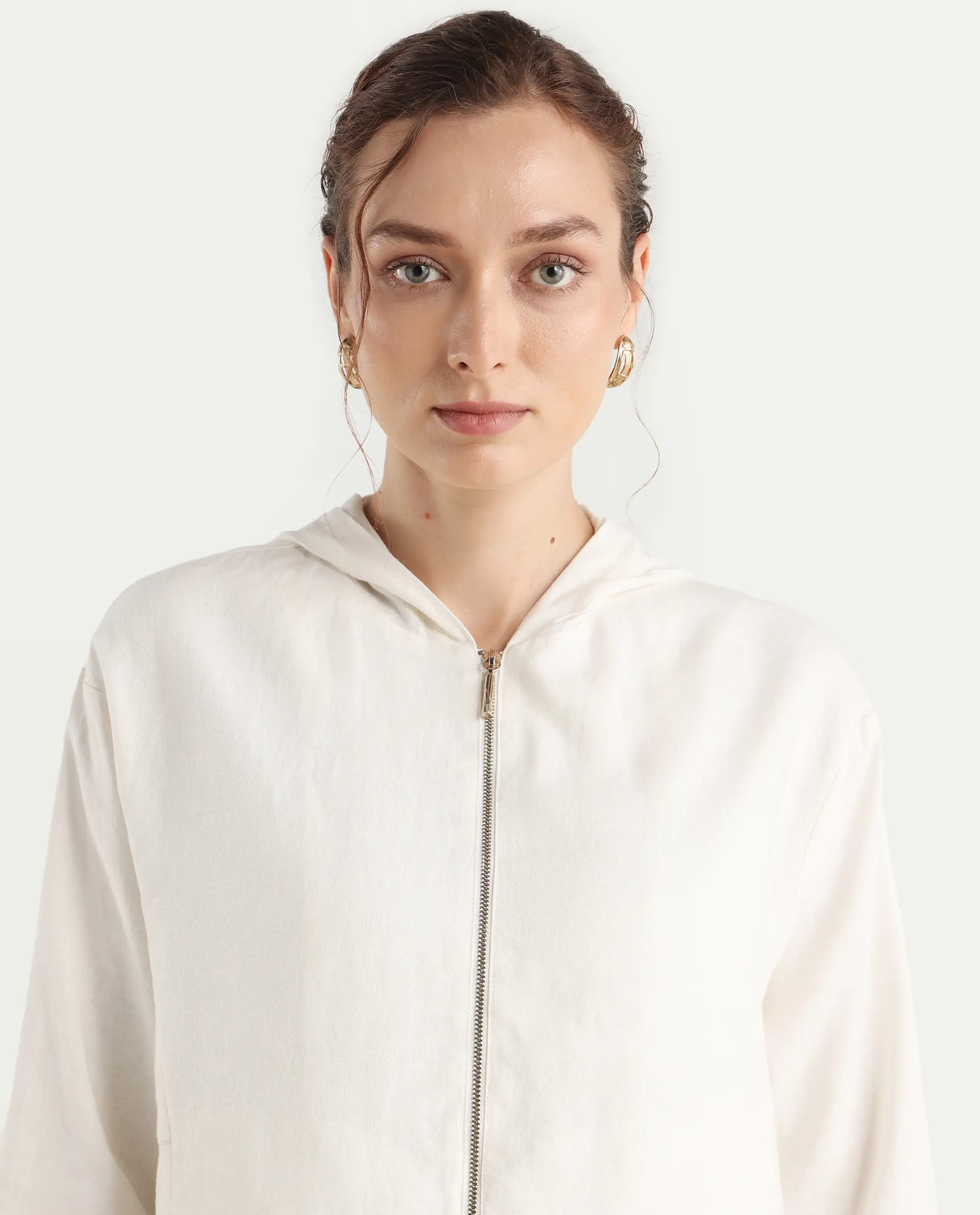 Rareism Women's Colin-T Off White Linen Blend Hooded Regular Fit Jacket - Image 4
