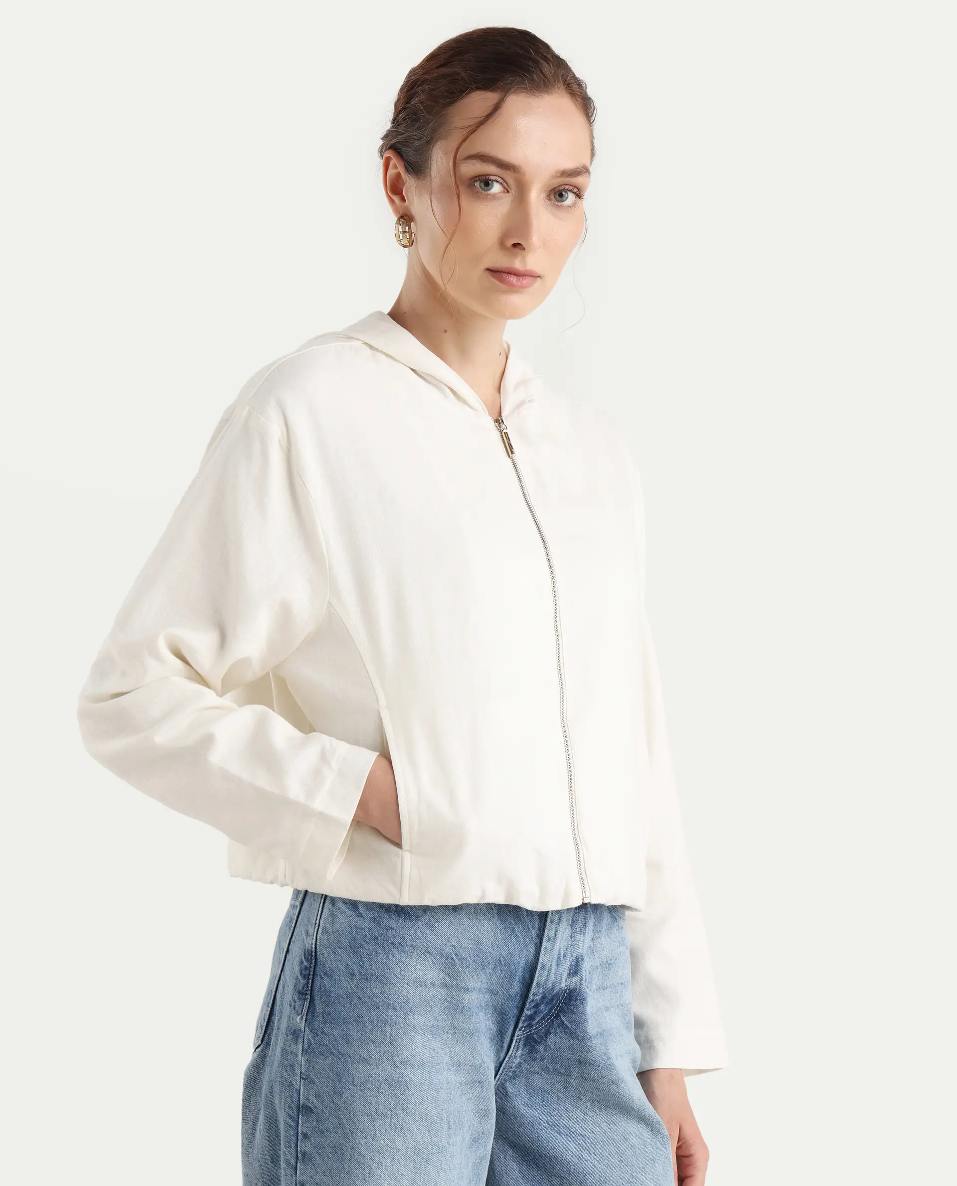 Rareism Women's Colin-T Off White Linen Blend Hooded Regular Fit Jacket - Image 6
