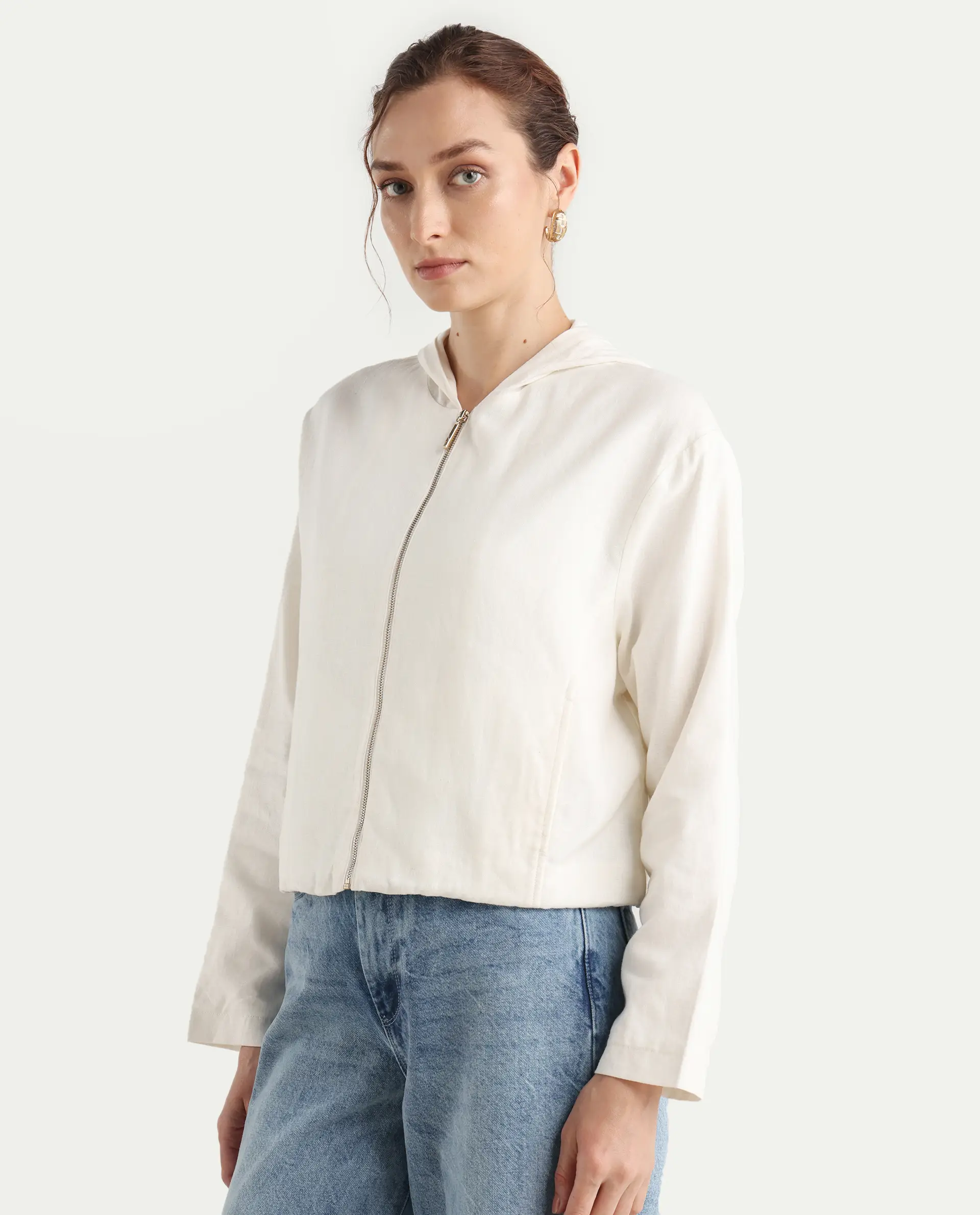 Rareism Women's Colin-T Off White Linen Blend Hooded Regular Fit Jacket - Image 7
