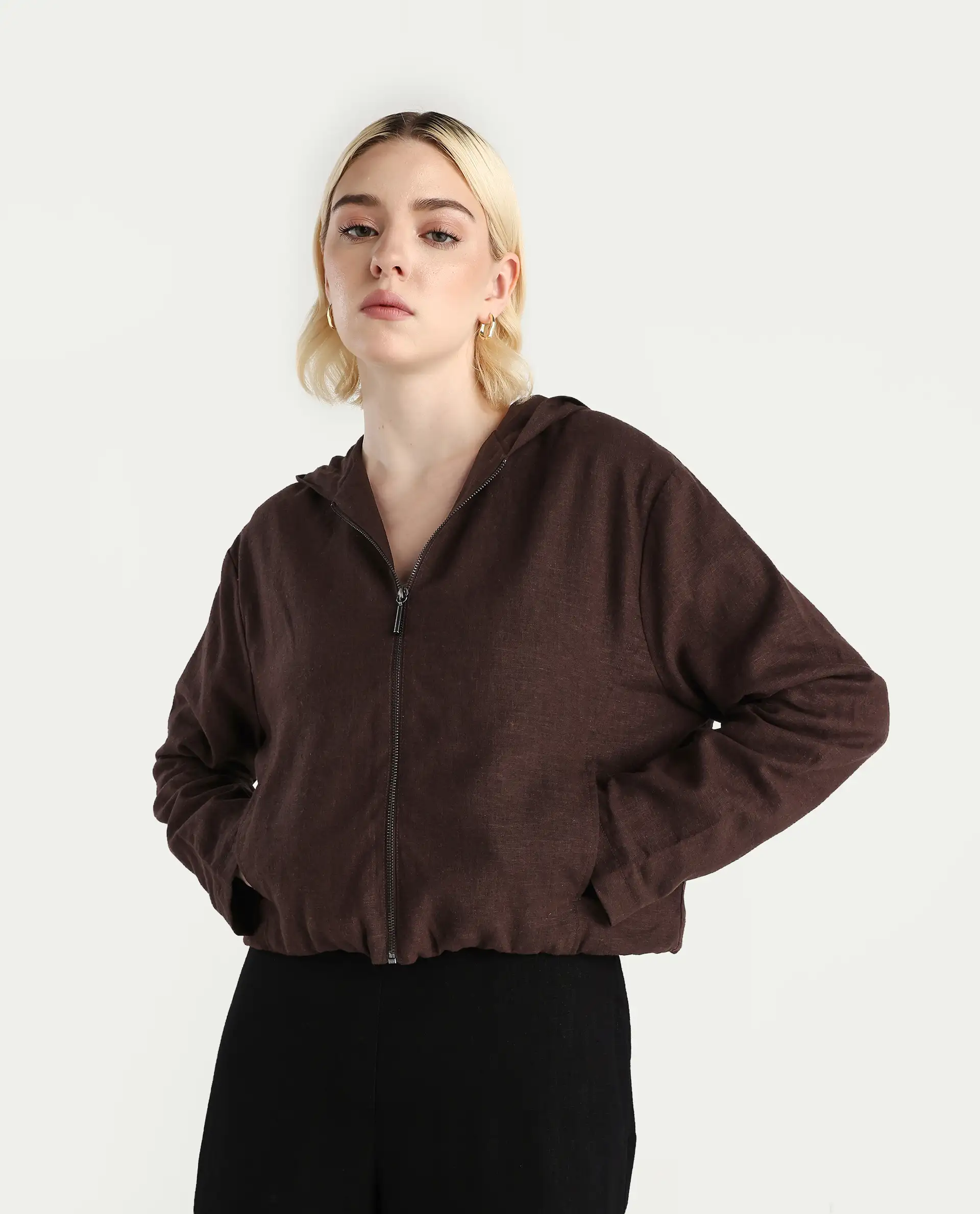 Rareism Women's Colin-T Prune Linen Blend Hooded Regular Fit Jacket - Image 2