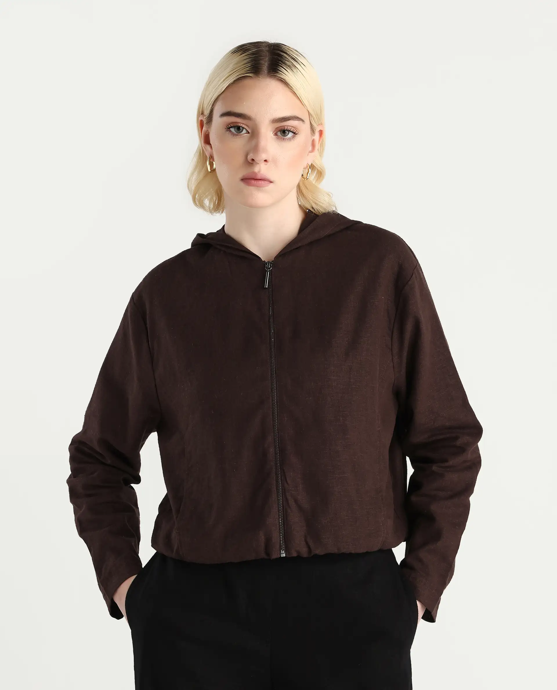 Rareism Women's Colin-T Prune Linen Blend Hooded Regular Fit Jacket - Image 4