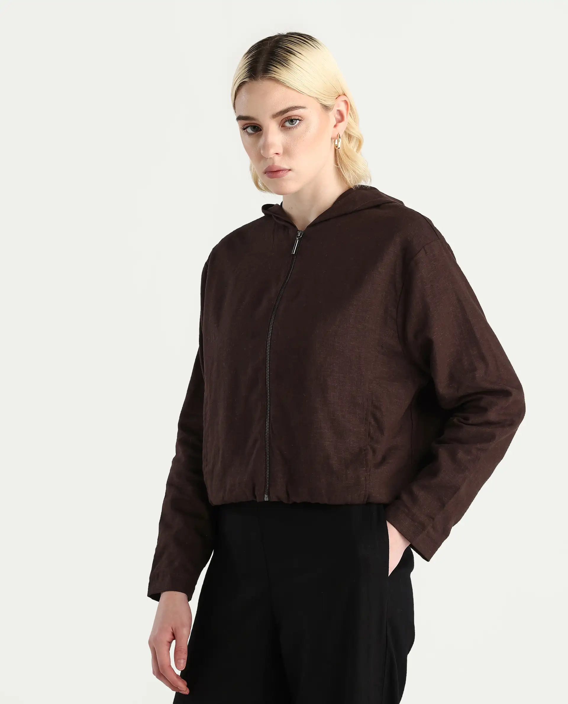 Rareism Women's Colin-T Prune Linen Blend Hooded Regular Fit Jacket - Image 5