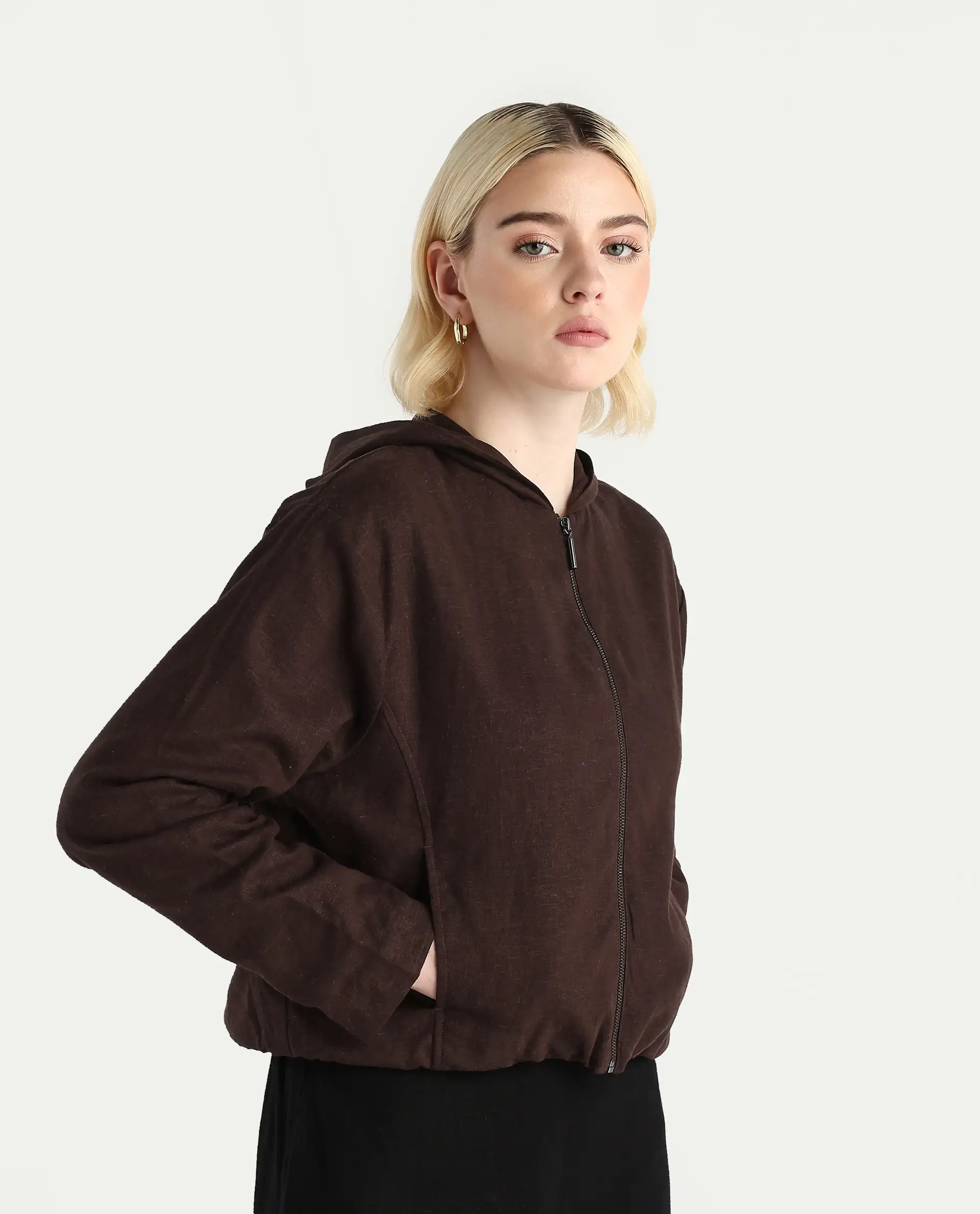 Rareism Women's Colin-T Prune Linen Blend Hooded Regular Fit Jacket - Image 6