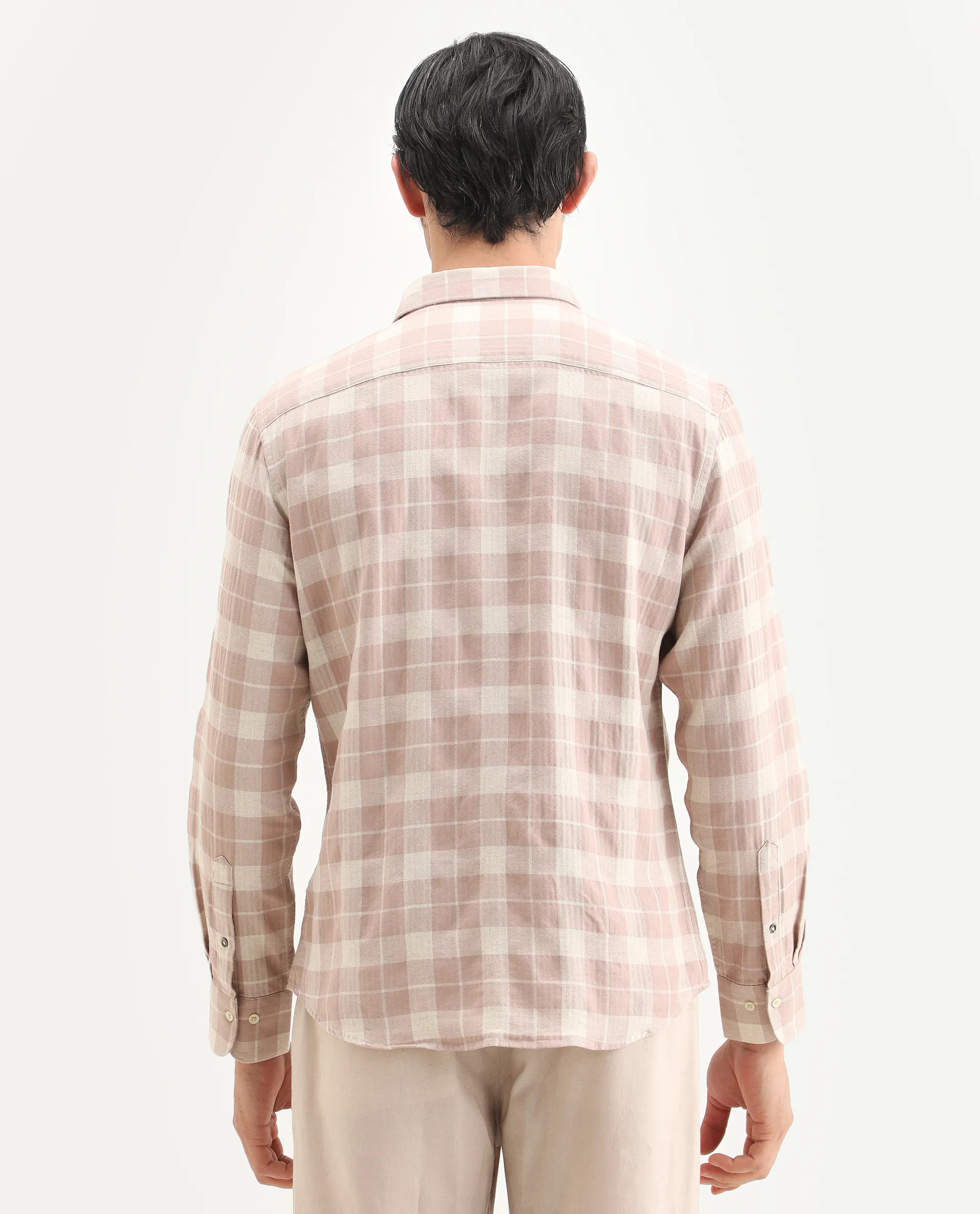 Rare Rabbit Men's Colint Dusky Pink Linen Blend Fabric Full Sleeve Spread Collar Regular Fit Checked Shirt - Image 7