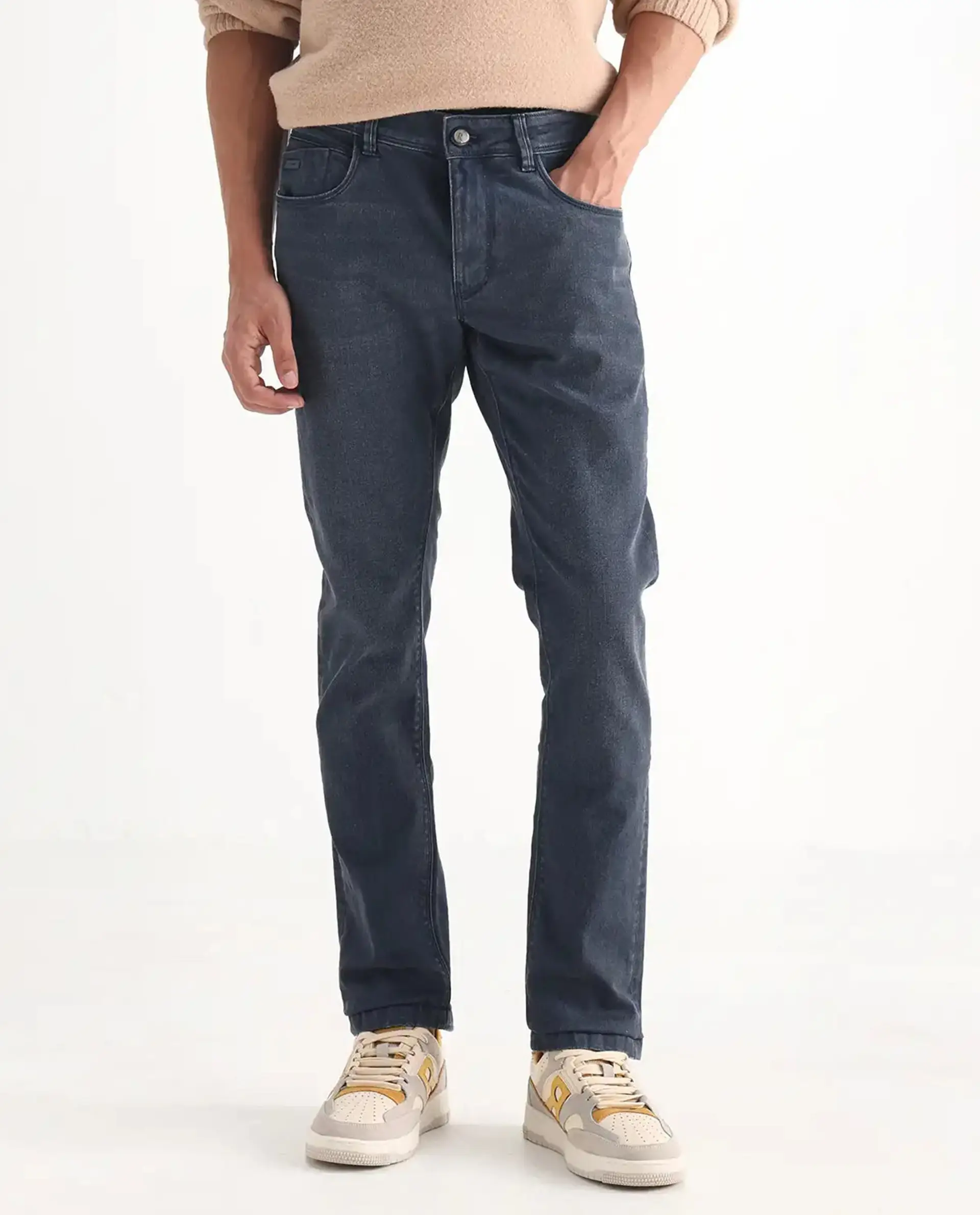 Rare Rabbit Men's Colmer Dusky Blue Cotton Plain Hawk Slim Fit Jeans - Image 10