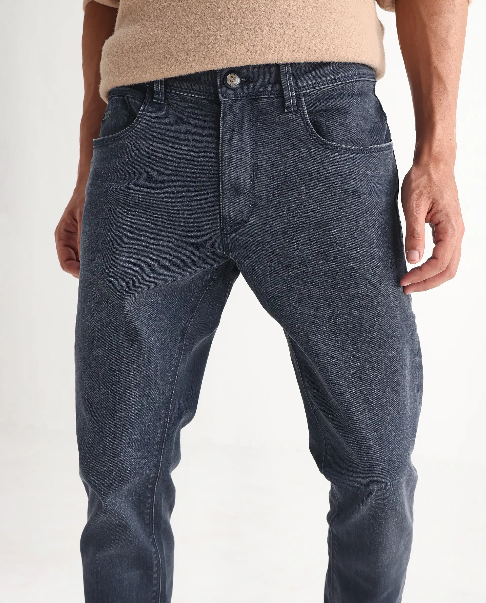 Rare Rabbit Men's Colmer Dusky Blue Cotton Plain Hawk Slim Fit Jeans - Image 2
