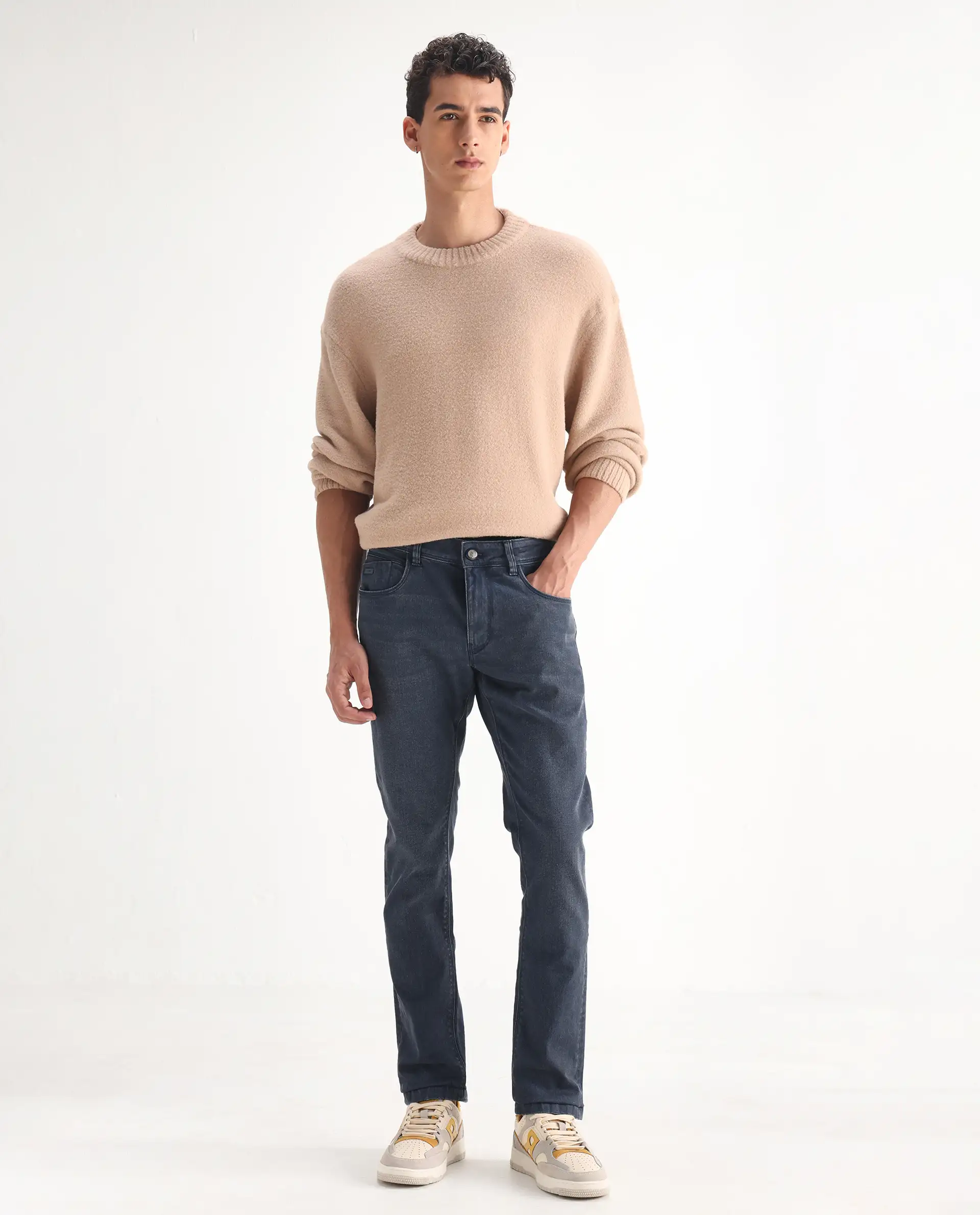 Rare Rabbit Men's Colmer Dusky Blue Cotton Plain Hawk Slim Fit Jeans - Image 3