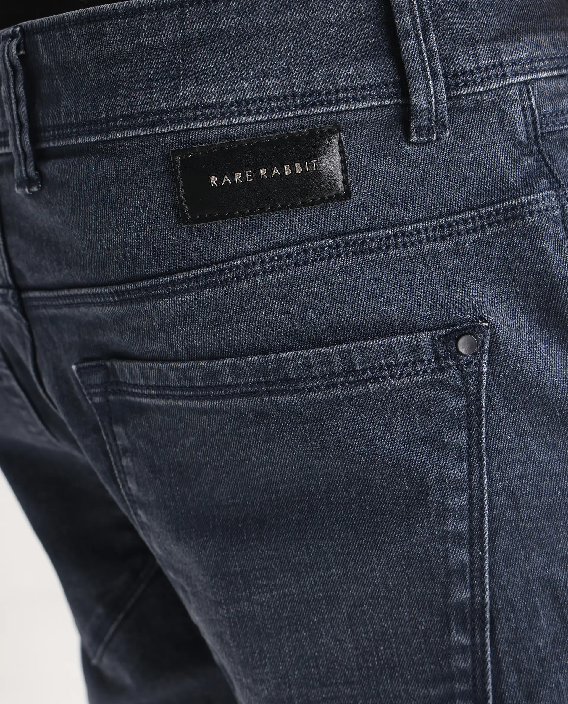 Rare Rabbit Men's Colmer Dusky Blue Cotton Plain Hawk Slim Fit Jeans - Image 4