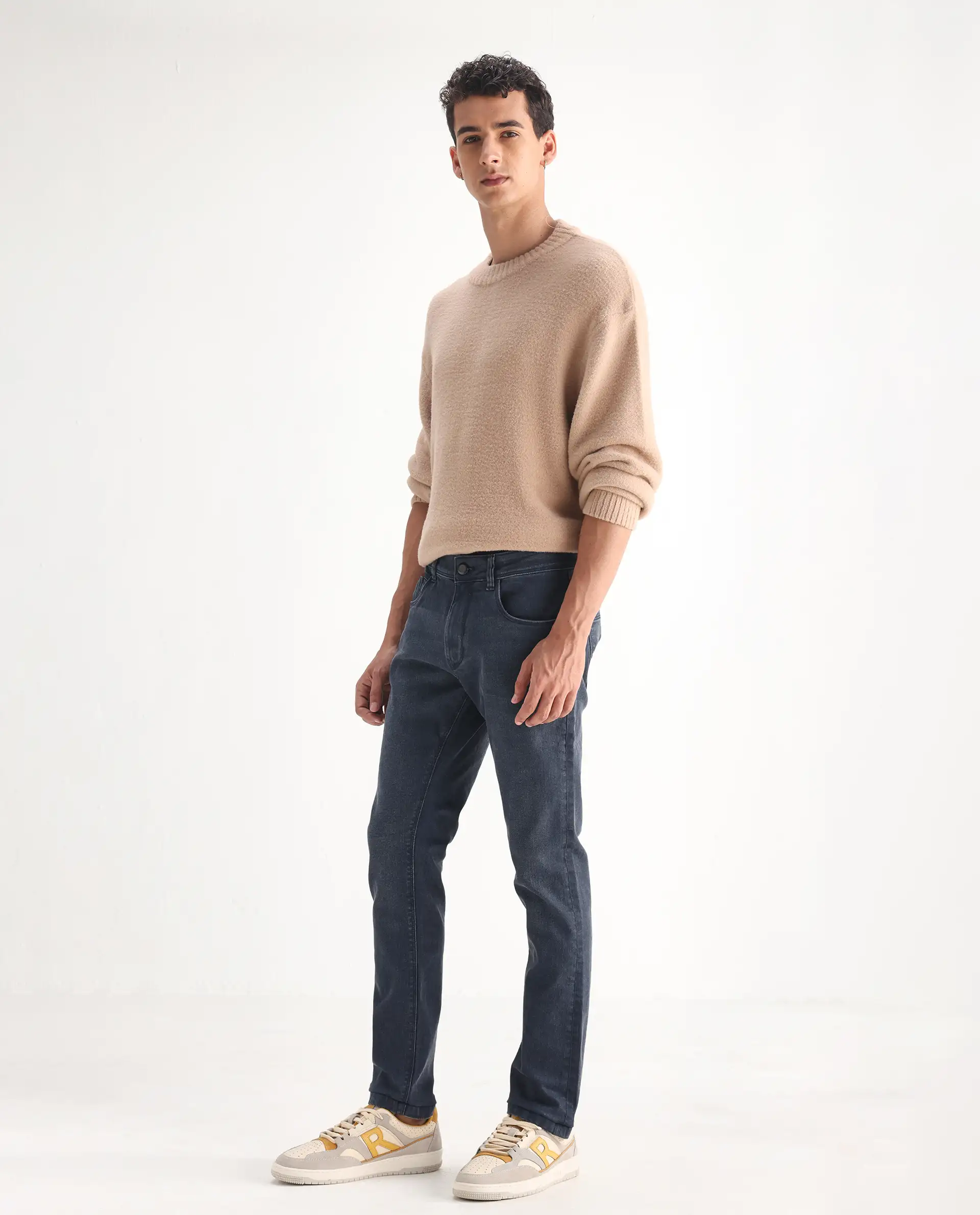 Rare Rabbit Men's Colmer Dusky Blue Cotton Plain Hawk Slim Fit Jeans - Image 5