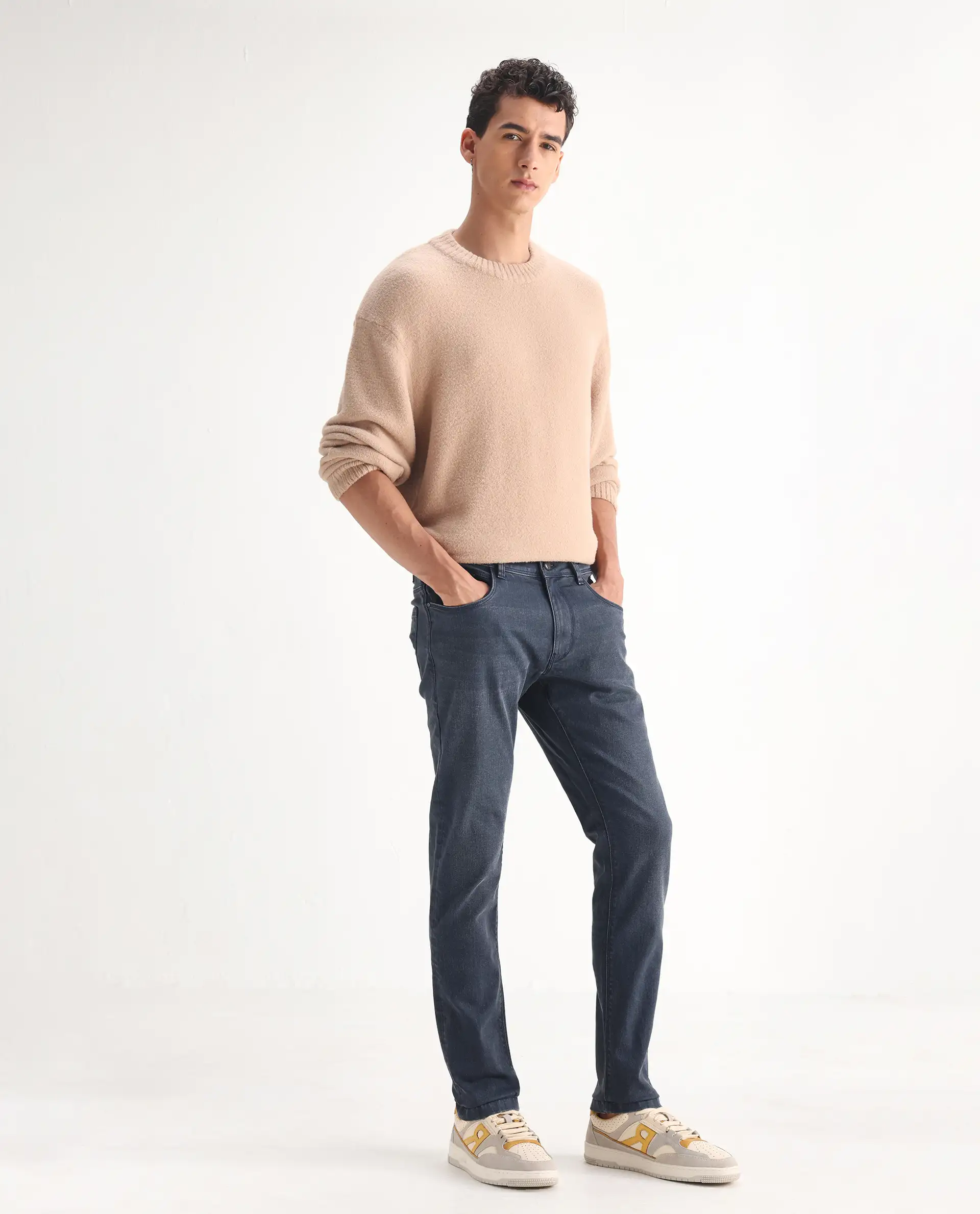 Rare Rabbit Men's Colmer Dusky Blue Cotton Plain Hawk Slim Fit Jeans - Image 6