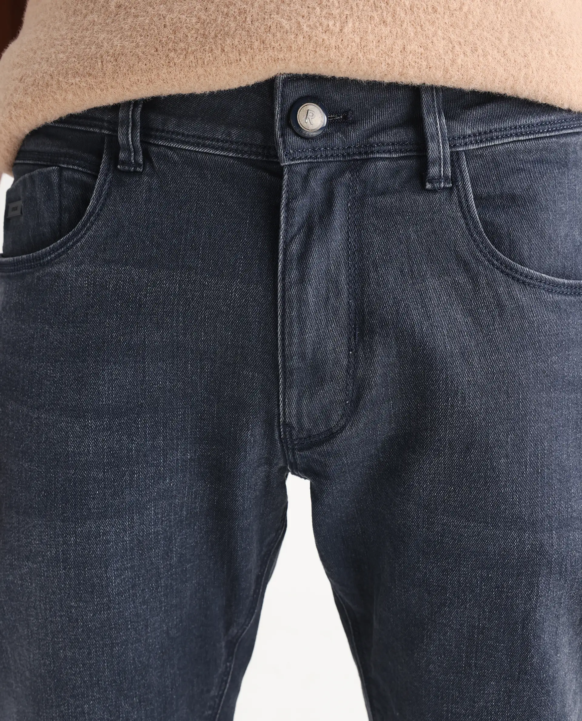 Rare Rabbit Men's Colmer Dusky Blue Cotton Plain Hawk Slim Fit Jeans - Image 7