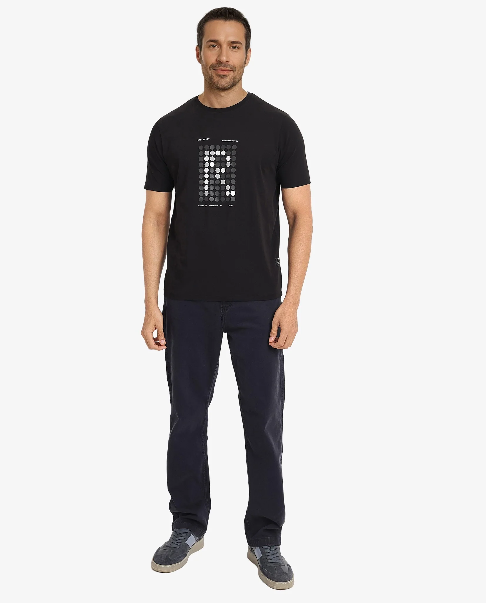Rare Rabbit Men's Colos Black Cotton Graphic Print Regular Fit Half Sleeve Crew Neck T-Shirt - Image 2