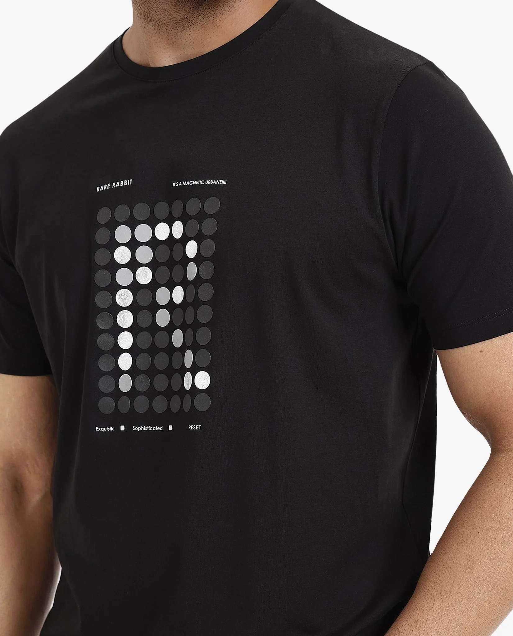 Rare Rabbit Men's Colos Black Cotton Graphic Print Regular Fit Half Sleeve Crew Neck T-Shirt - Image 3