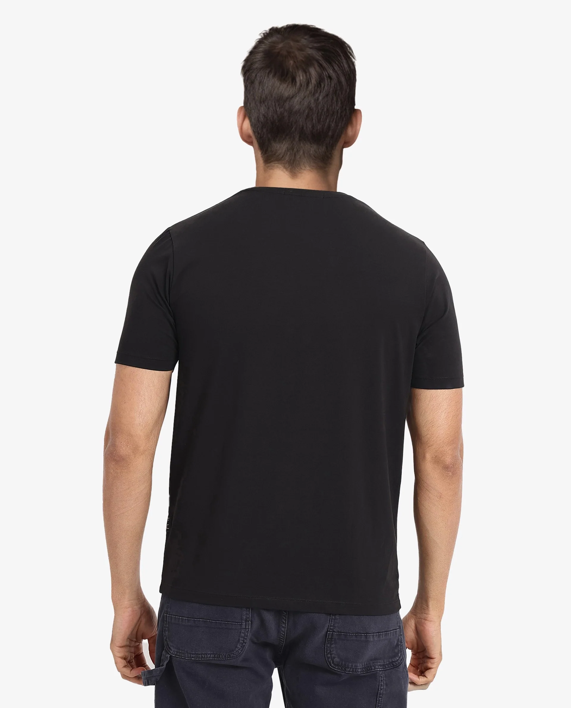 Rare Rabbit Men's Colos Black Cotton Graphic Print Regular Fit Half Sleeve Crew Neck T-Shirt - Image 4