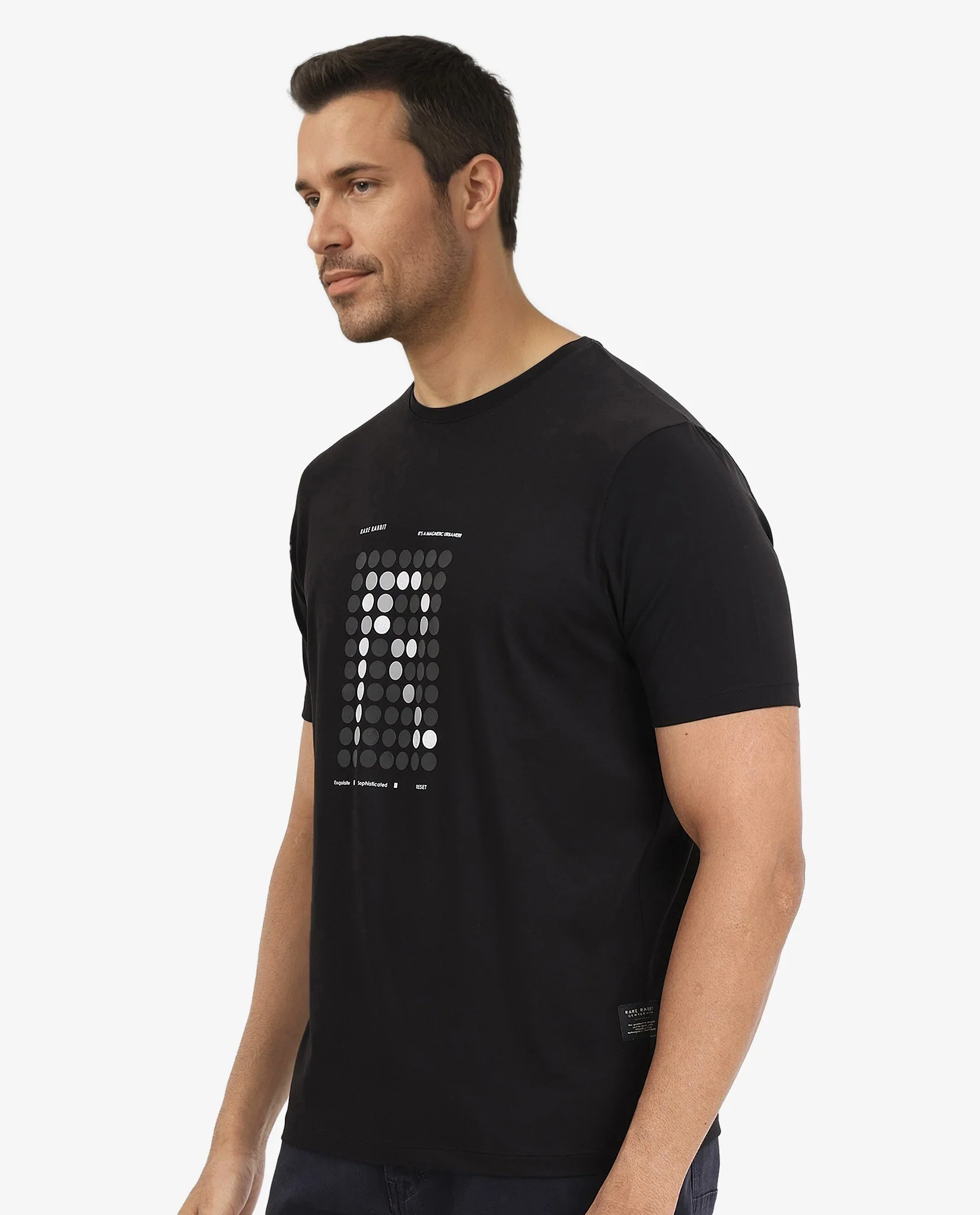 Rare Rabbit Men's Colos Black Cotton Graphic Print Regular Fit Half Sleeve Crew Neck T-Shirt - Image 5
