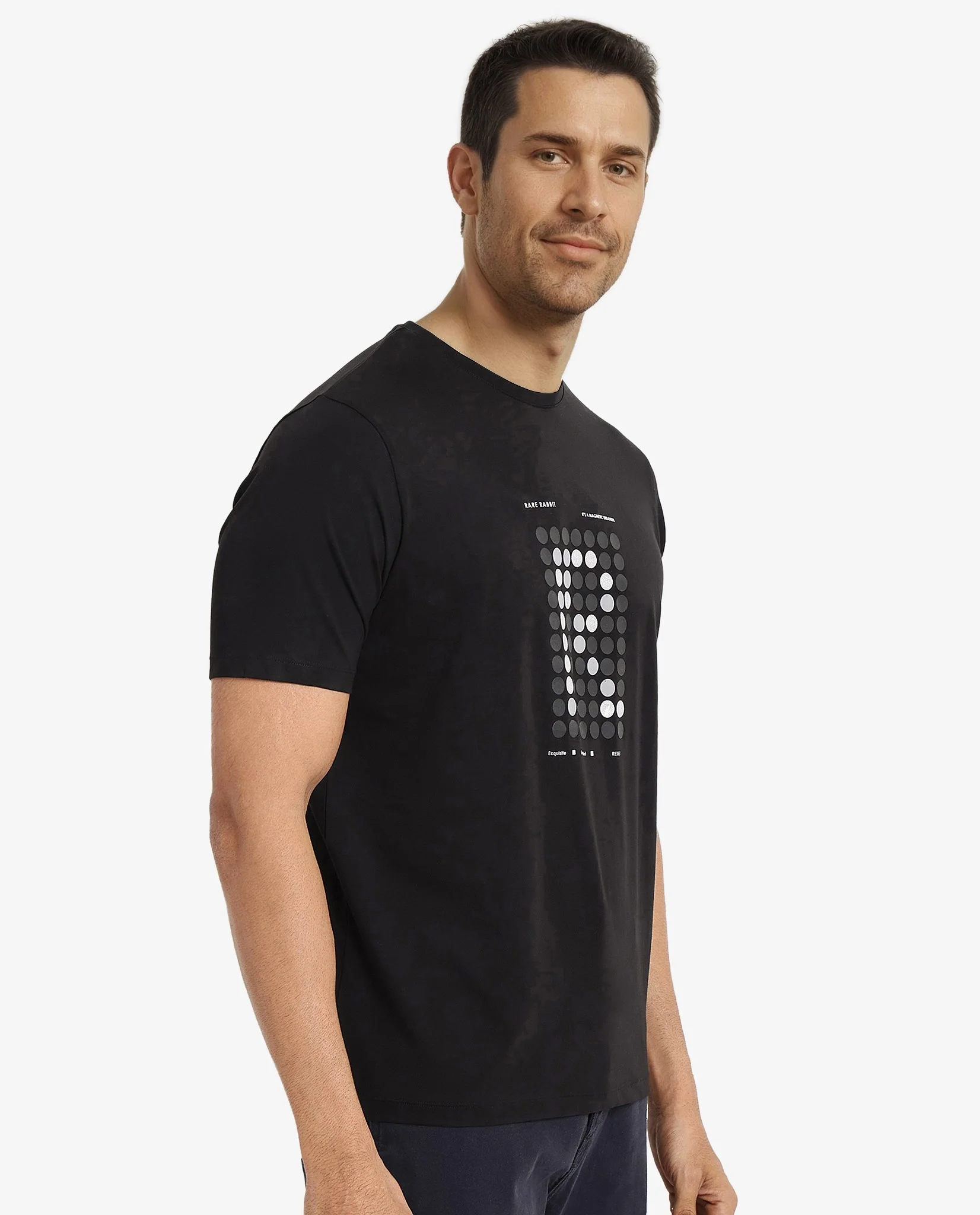 Rare Rabbit Men's Colos Black Cotton Graphic Print Regular Fit Half Sleeve Crew Neck T-Shirt - Image 6