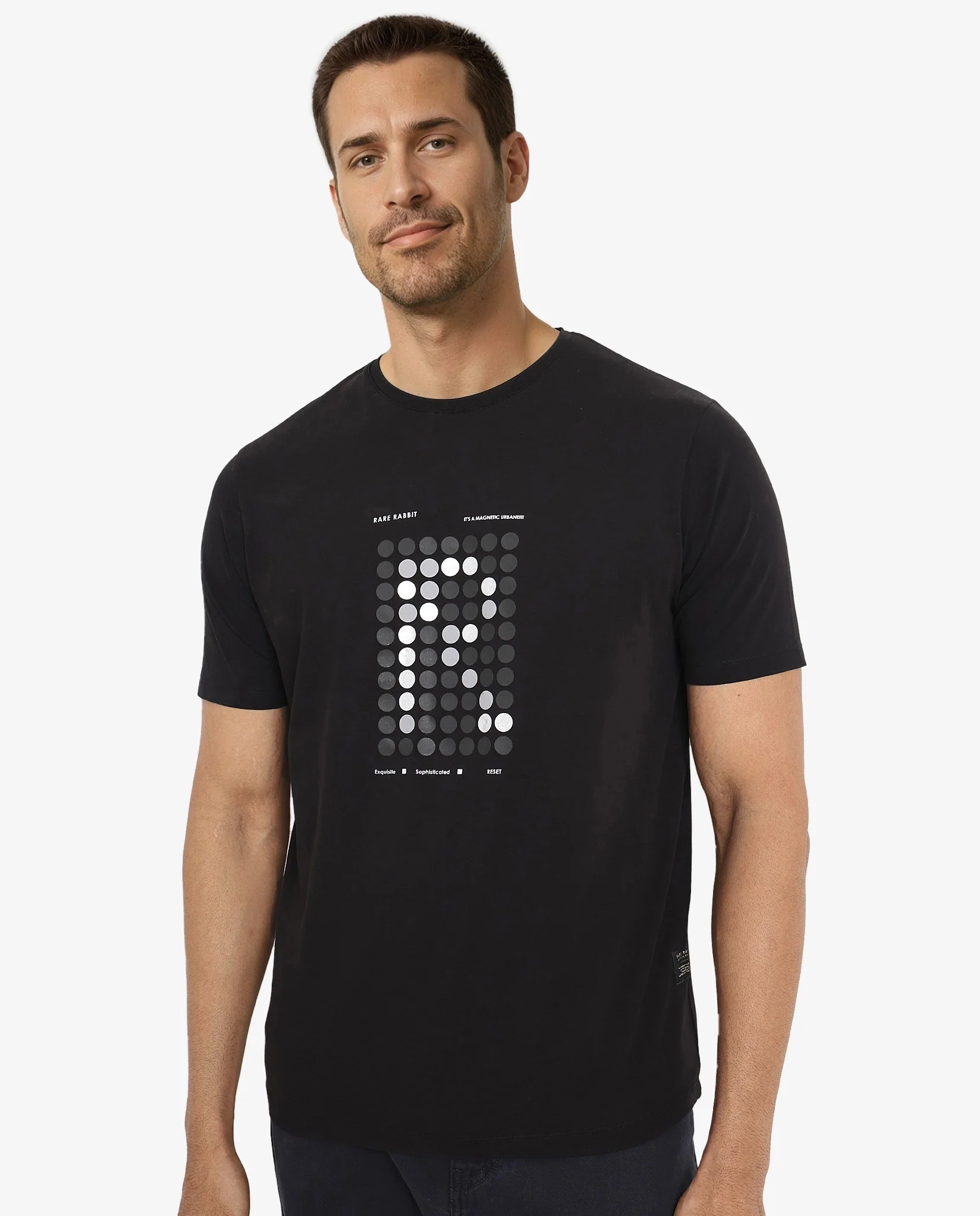 Rare Rabbit Men's Colos Black Cotton Graphic Print Regular Fit Half Sleeve Crew Neck T-Shirt - Image 8