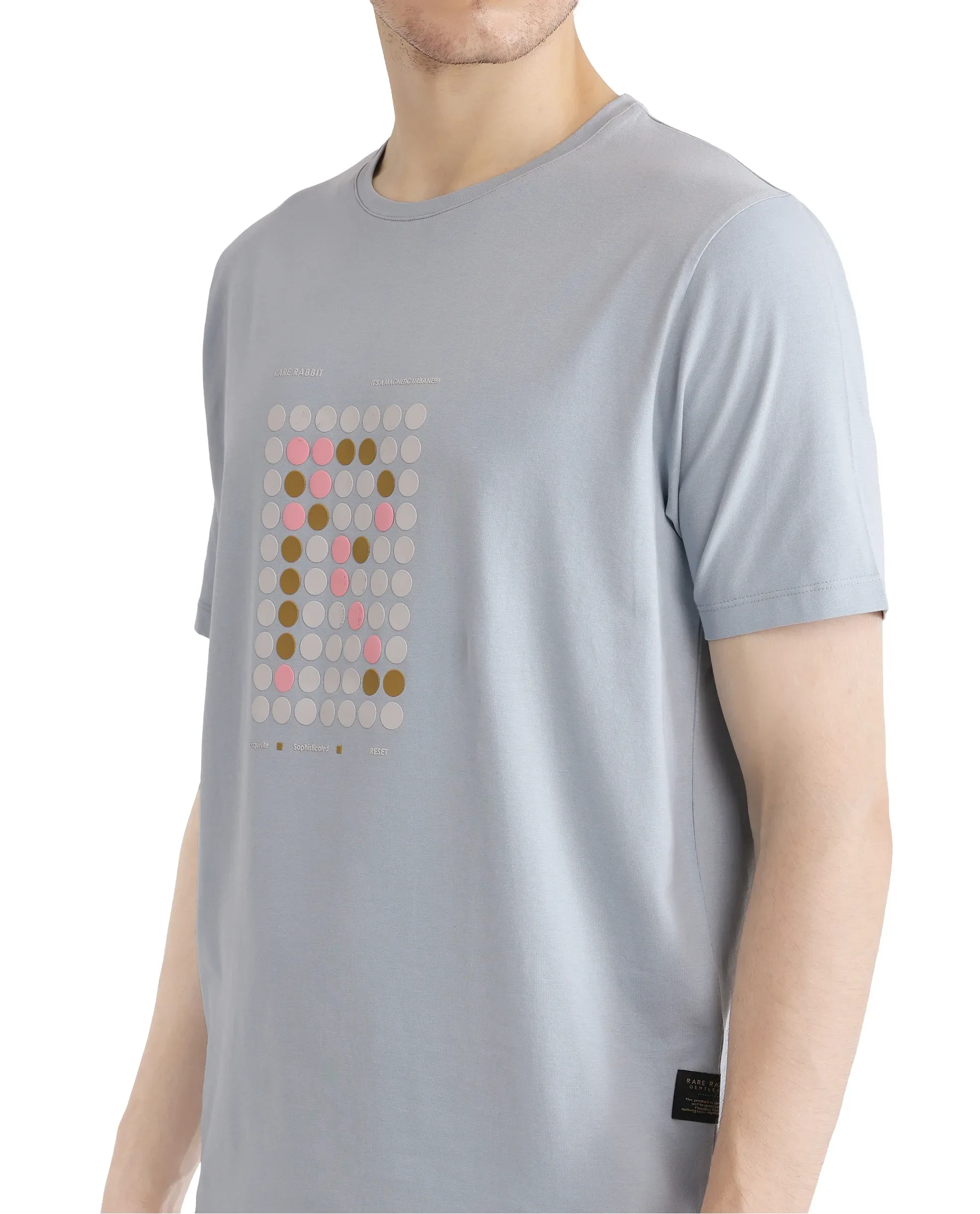 Rare Rabbit Men's Colos Light Blue Cotton Blend Graphic Print Regular Fit Half Sleeve Crew Neck T-Shirt - Image 3